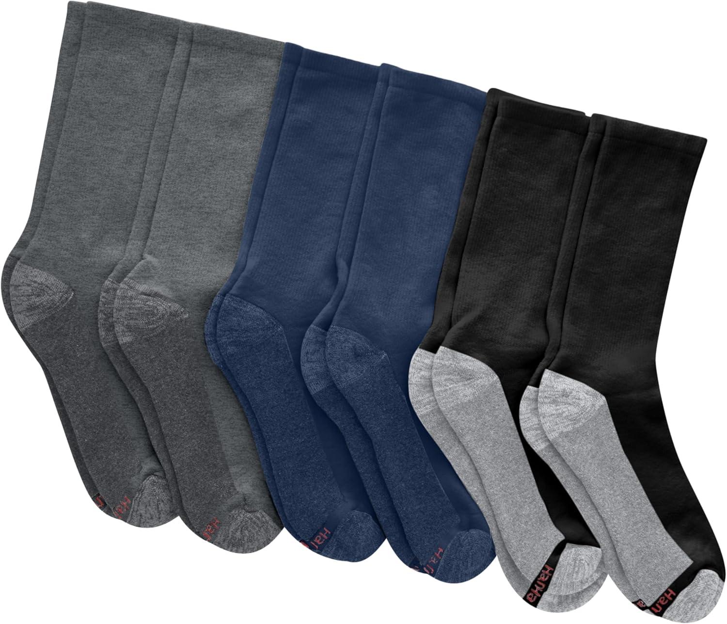 imageHanes Mens Max Cushioned Crew Socks MoistureWicking with Odor Control MultipackCharcoalNavyBlack 6 Pack