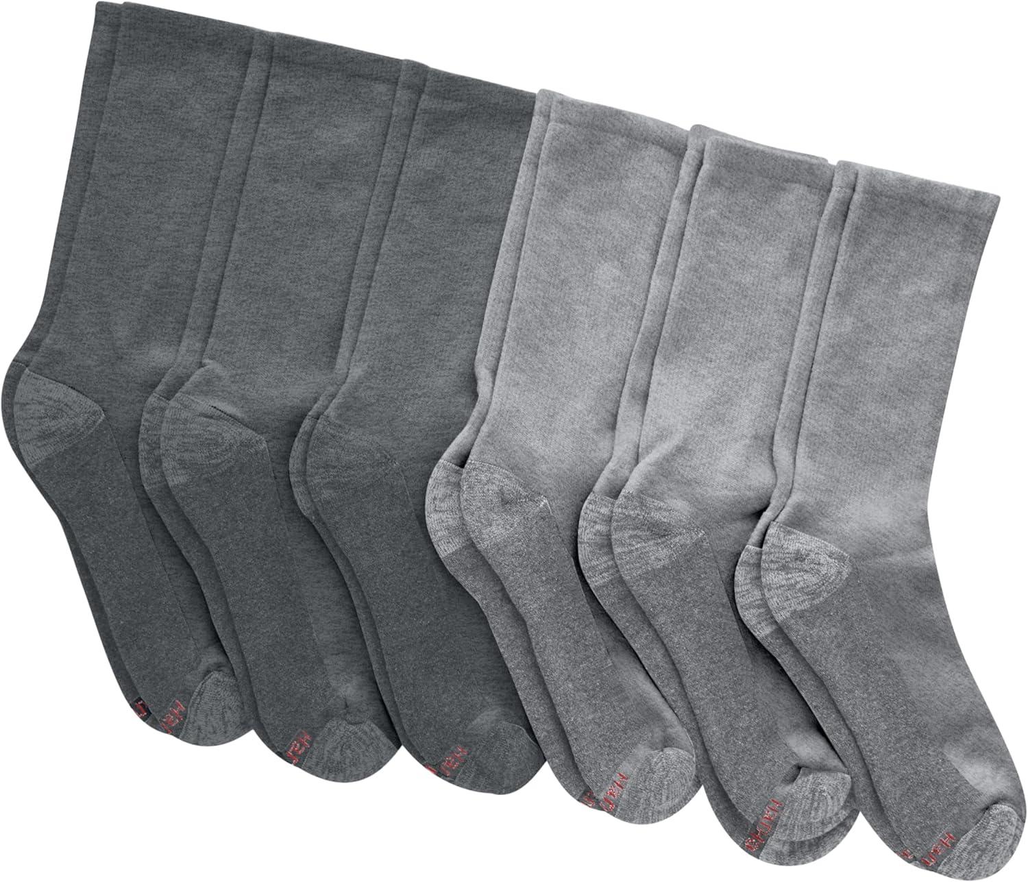 imageHanes Mens Max Cushioned Crew Socks MoistureWicking with Odor Control MultipackGrayCharcoal 6 Pack