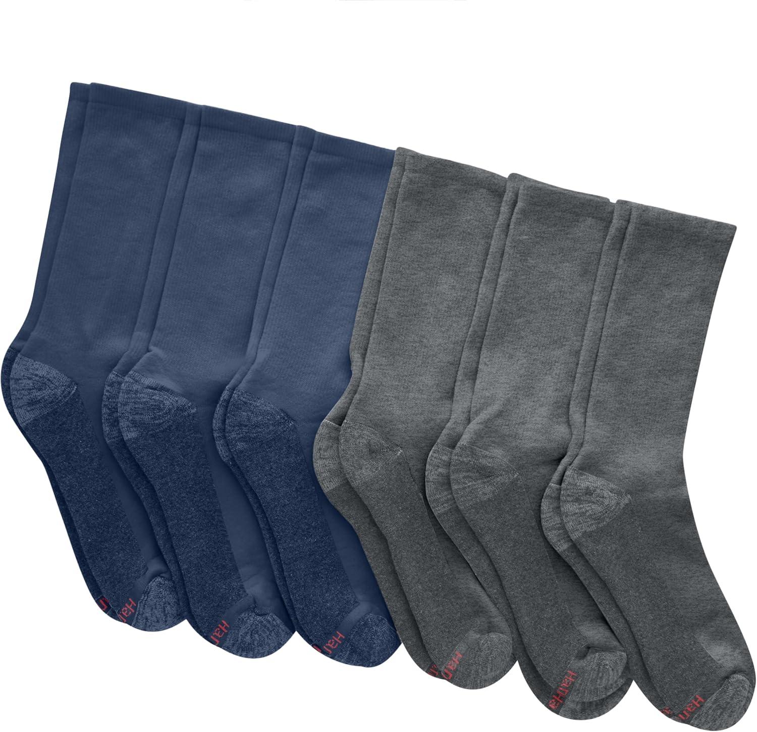 imageHanes Mens Max Cushioned Crew Socks MoistureWicking with Odor Control MultipackNavyCharcoal 6 Pack