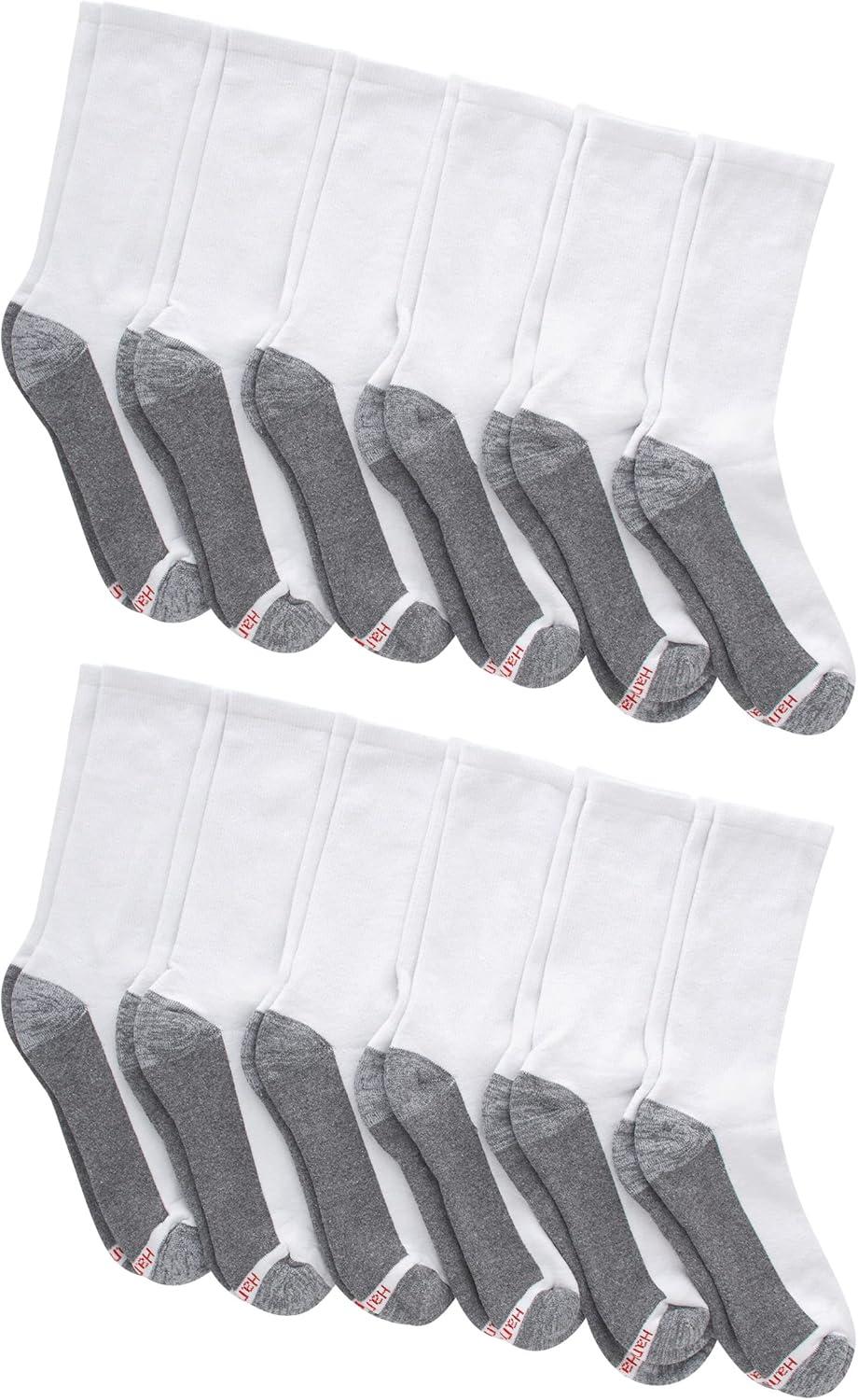 imageHanes Mens Max Cushioned Crew Socks MoistureWicking with Odor Control MultipackWhiteGrey Foot Bottom 12 Pack