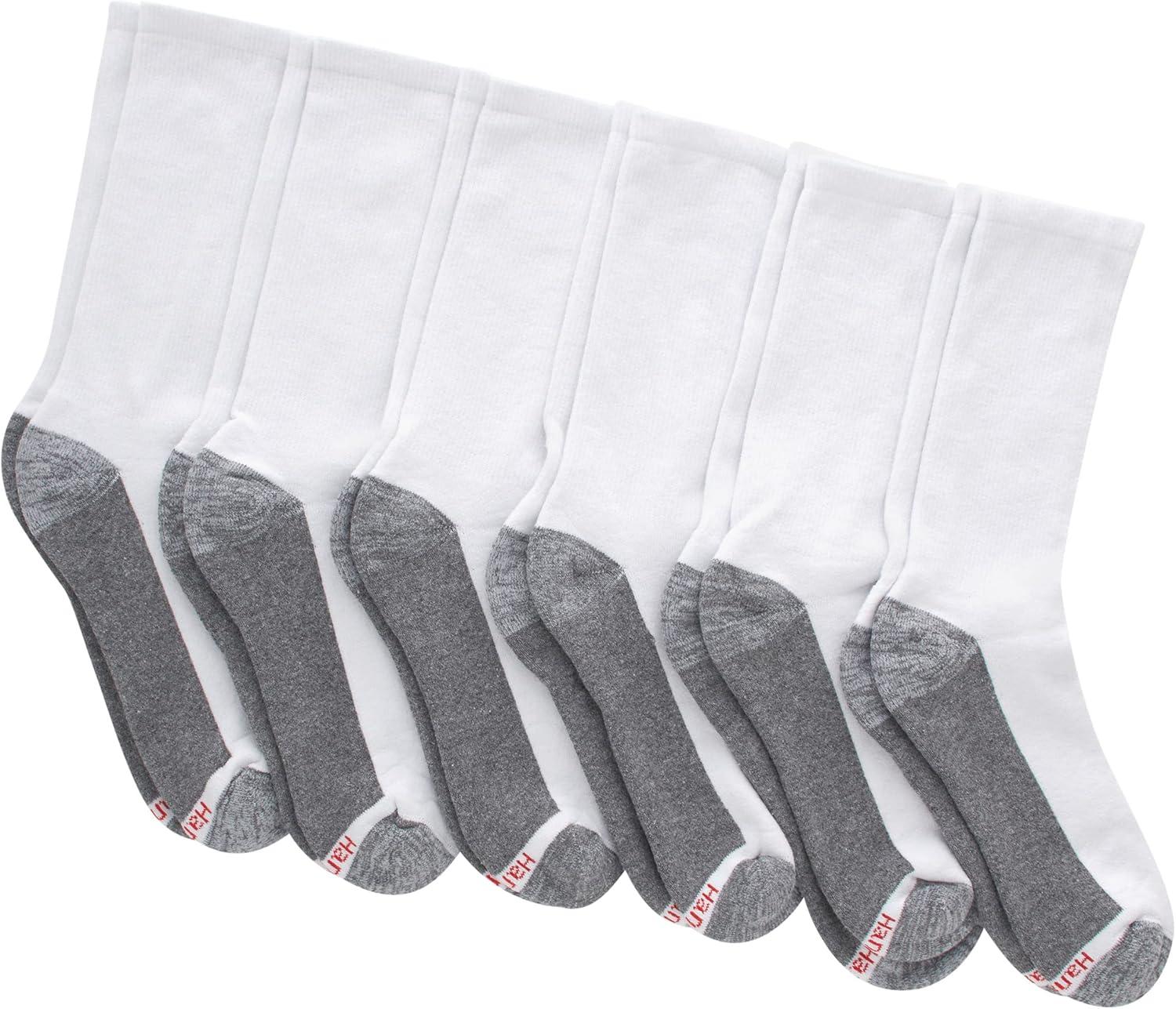 imageHanes Mens Max Cushioned Crew Socks MoistureWicking with Odor Control MultipackWhiteGrey Foot Bottom 6 Pack