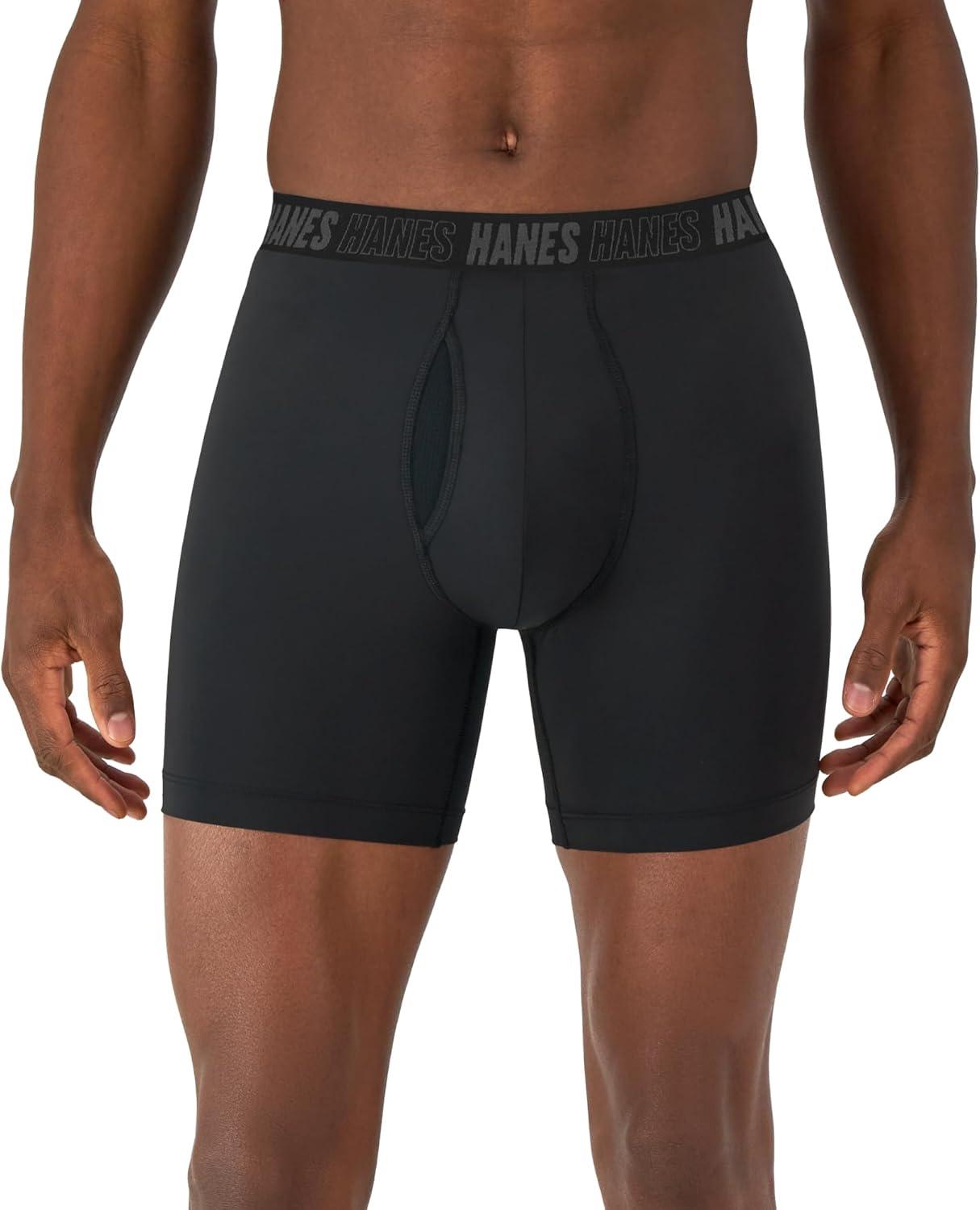 imageHanes Mens Moves AntiChafe Undewear Boxer Briefs Pack Total Support Pouch Cooling Trunks AvailBlack