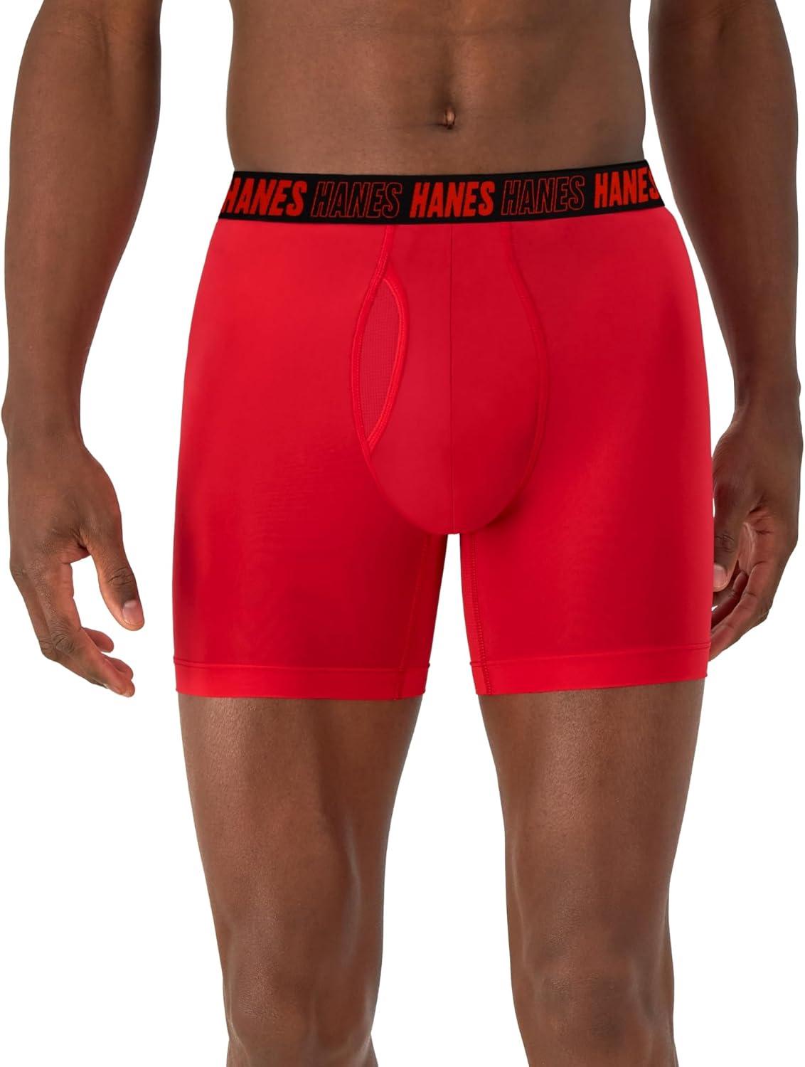 imageHanes Mens Moves AntiChafe Undewear Boxer Briefs Pack Total Support Pouch Cooling Trunks AvailRedGreyBlack