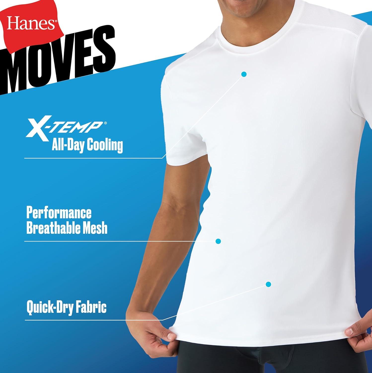imageHanes Mens Moves Mesh TShirt XTemp MoistureWicking Tee White Or BlackGrey 3PackWhite