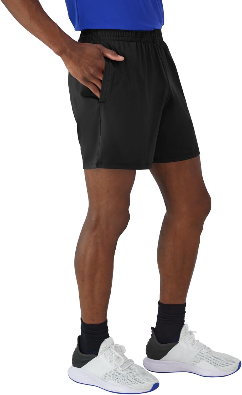 imageHanes Mens Moves Performance Shorts Athletic MoistureWicking Shorts with Pockets 6 InseamBlack