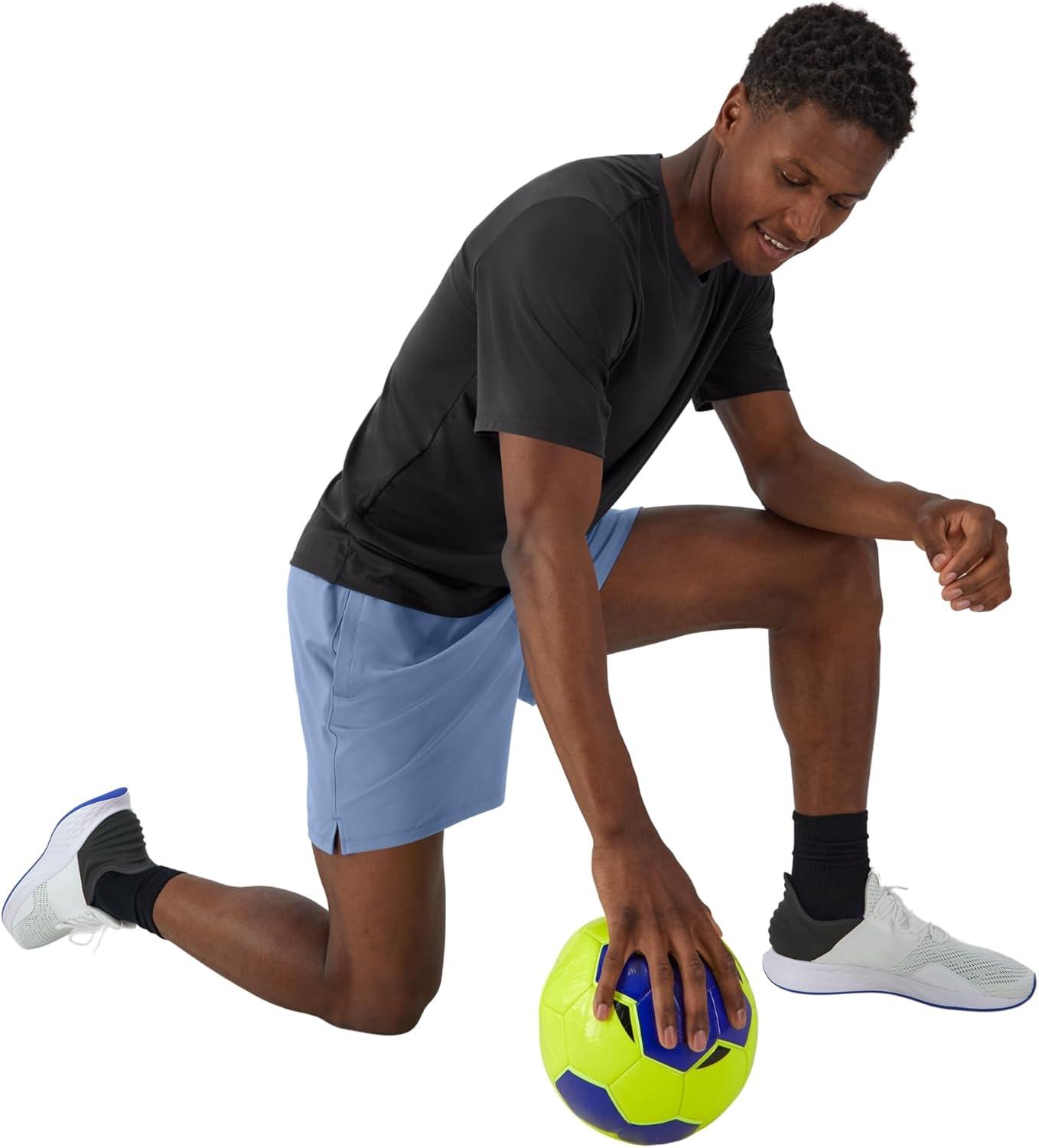 imageHanes Mens Moves Performance Shorts Athletic MoistureWicking Shorts with Pockets 6 InseamBlue Dive