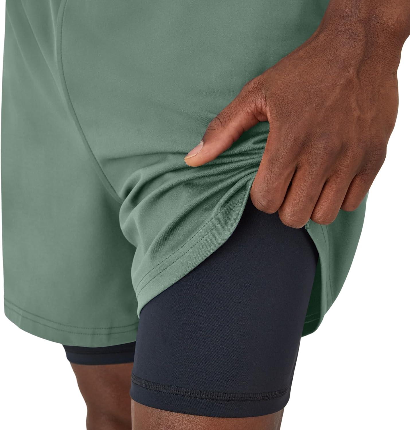 imageHanes Mens Moves Workout Boxer Brief Liner ampamp Total Support Pouch MoistureWicking Shorts 5 InseamHerbal Olive GreenBlack