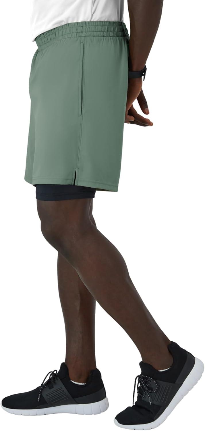 imageHanes Mens Moves Workout Boxer Brief Liner ampamp Total Support Pouch MoistureWicking Shorts 5 InseamHerbal Olive GreenBlack