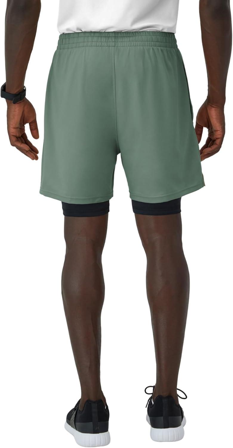 imageHanes Mens Moves Workout Boxer Brief Liner ampamp Total Support Pouch MoistureWicking Shorts 5 InseamHerbal Olive GreenBlack