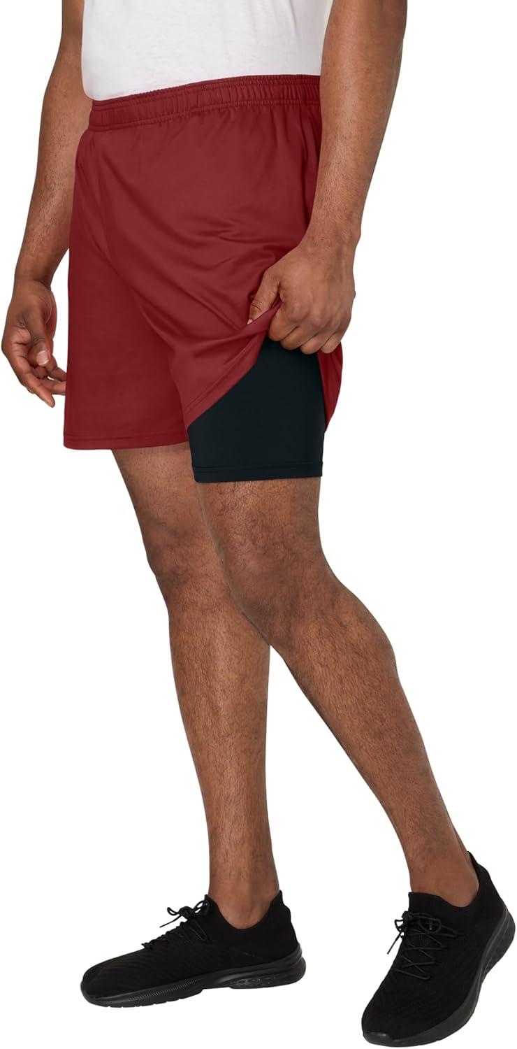 imageHanes Mens Moves Workout Boxer Brief Liner ampamp Total Support Pouch MoistureWicking Shorts 7 InseamCardinal Red