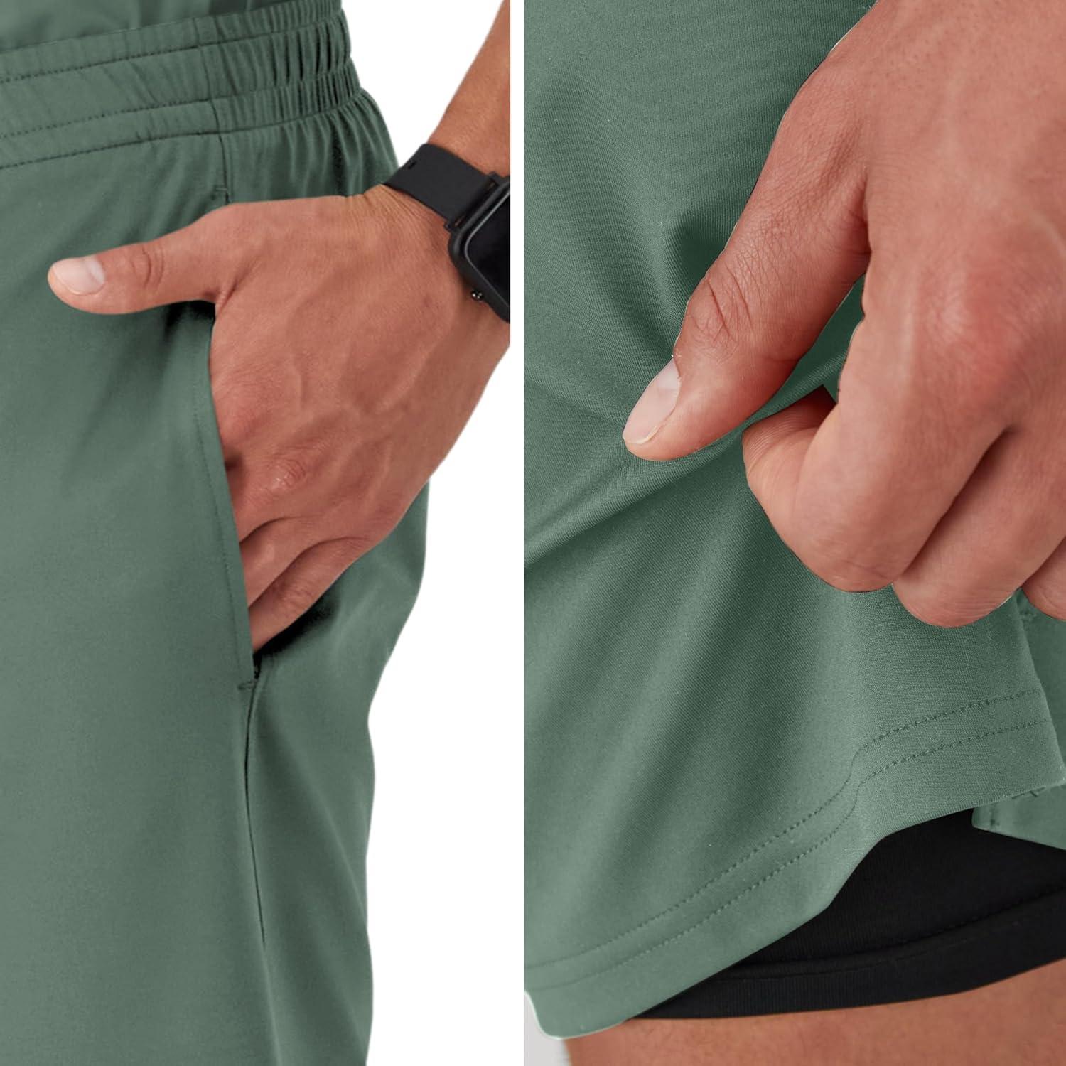 imageHanes Mens Moves Workout Boxer Brief Liner ampamp Total Support Pouch MoistureWicking Shorts 7 InseamHerbal Olive Green