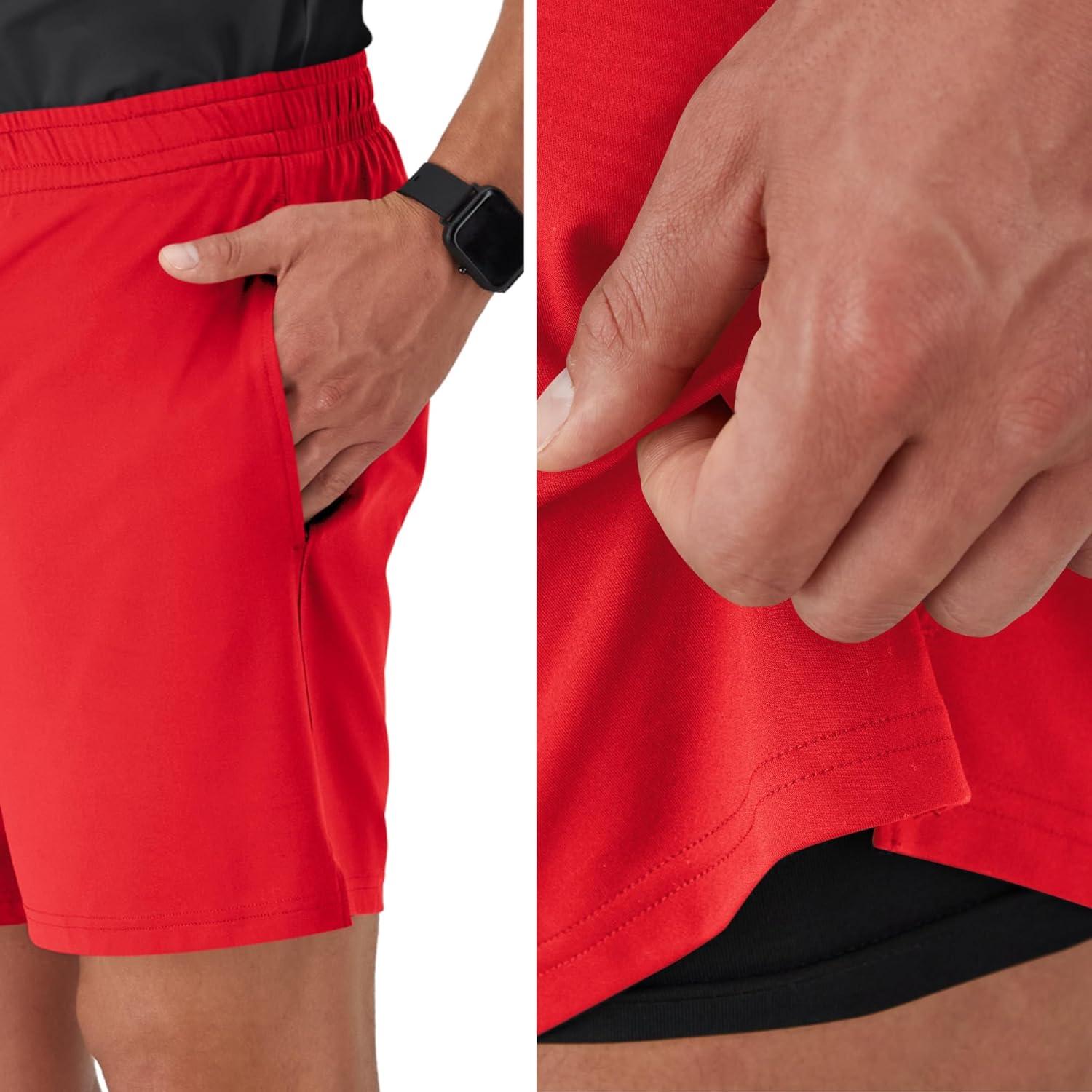 imageHanes Mens Moves Workout Boxer Brief Liner ampamp Total Support Pouch MoistureWicking Shorts 7 InseamHolly Berry Red