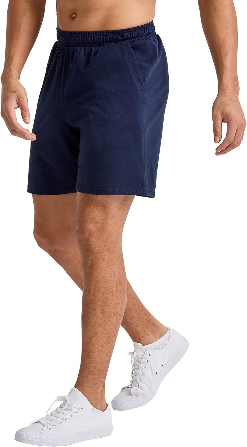 imageHanes Mens Originals Cotton Pockets Pullon Jersey Gym Shorts 7quotAthletic Navy