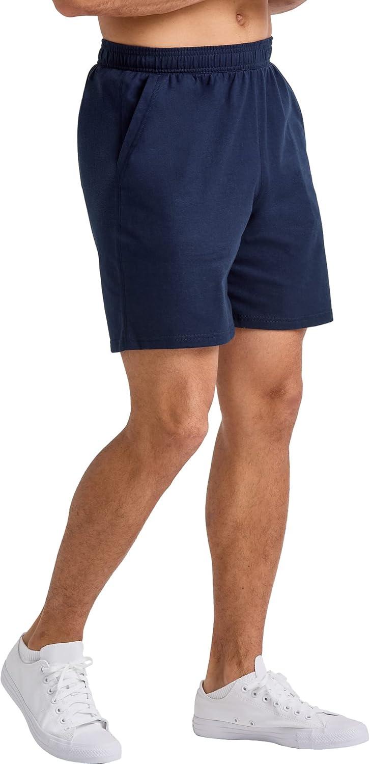 imageHanes Mens Originals Cotton Pockets Pullon Jersey Gym Shorts 7quotAthletic Navy