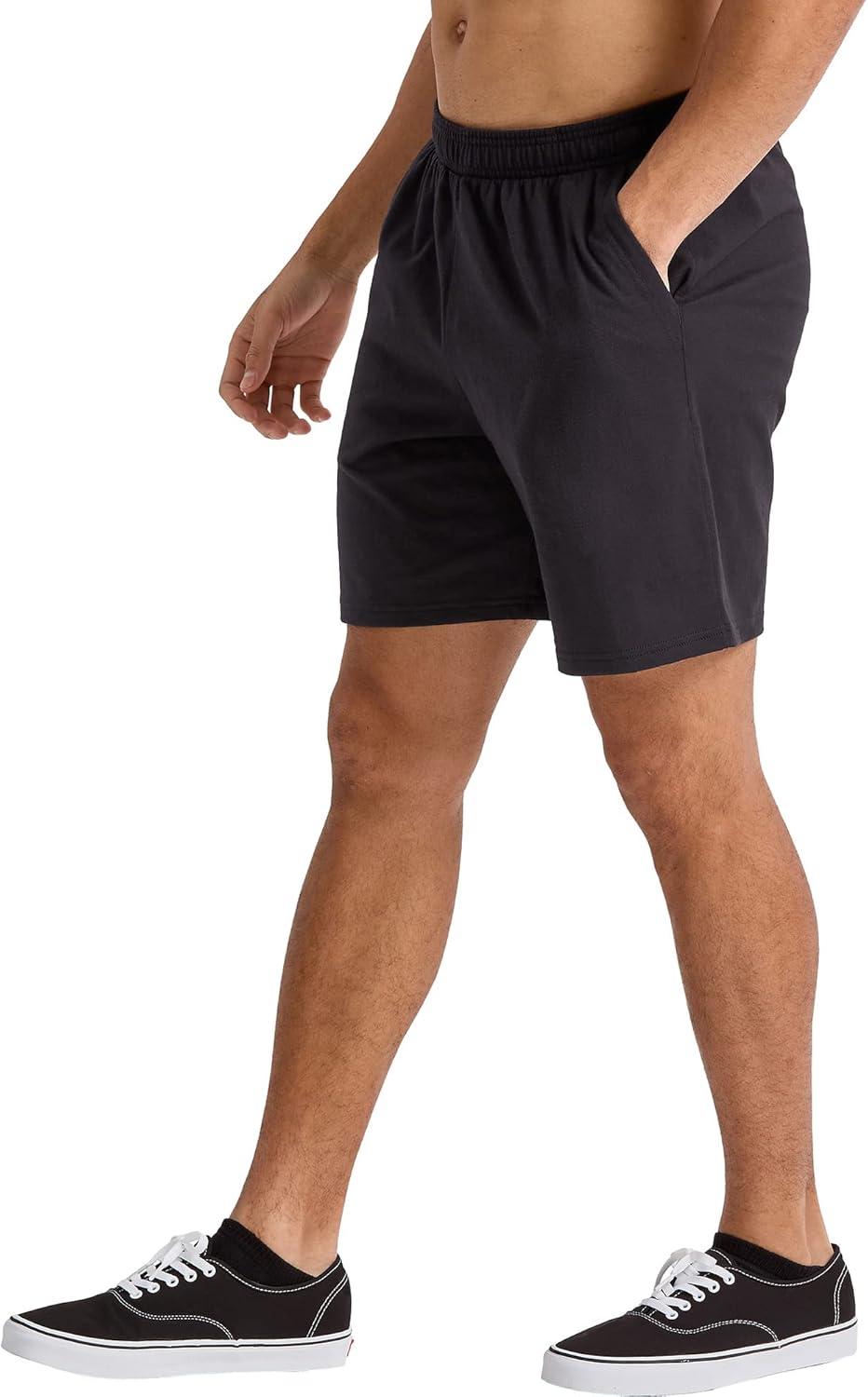 imageHanes Mens Originals Cotton Pockets Pullon Jersey Gym Shorts 7quotBlack