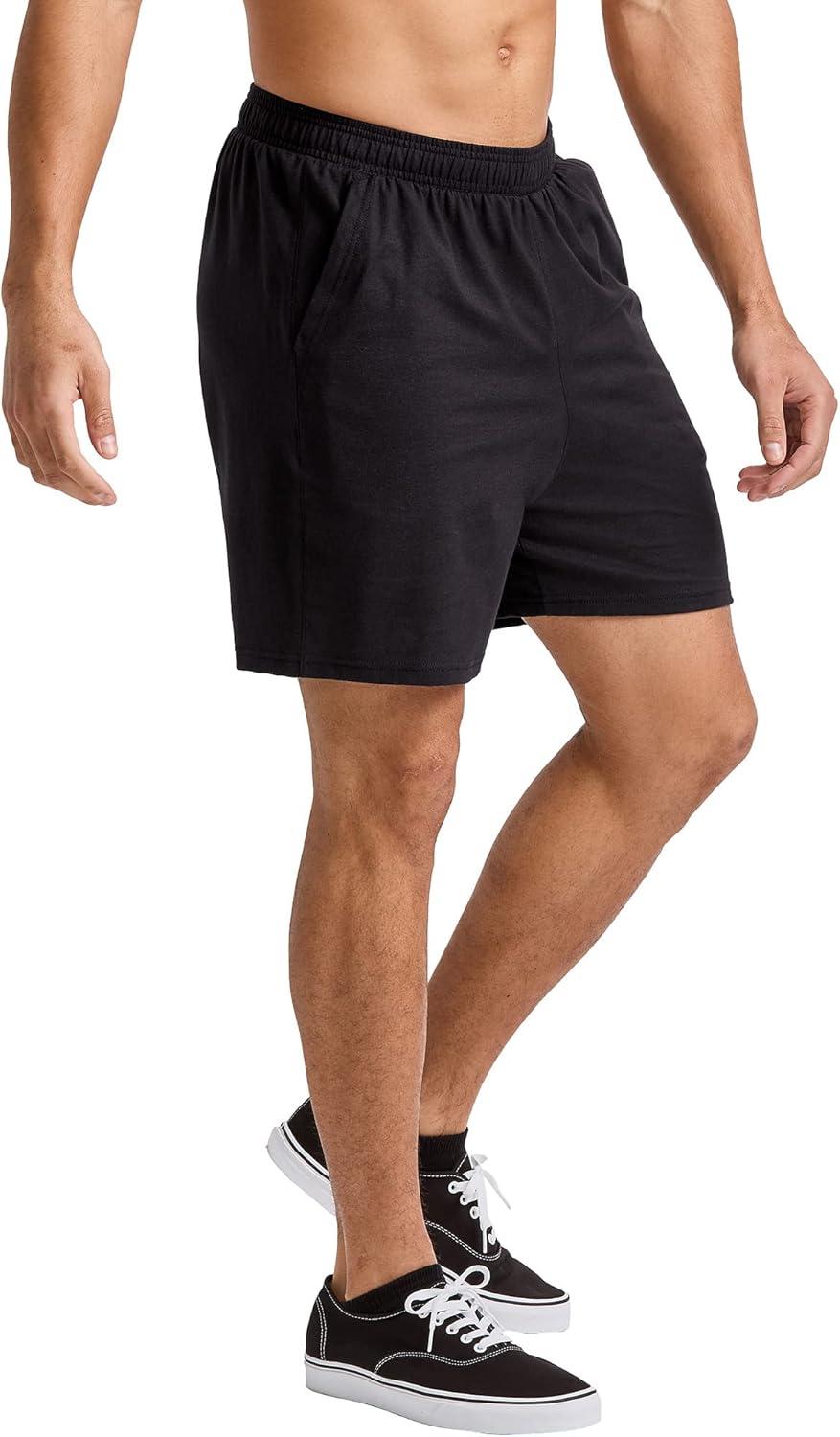 imageHanes Mens Originals Cotton Pockets Pullon Jersey Gym Shorts 7quotBlack