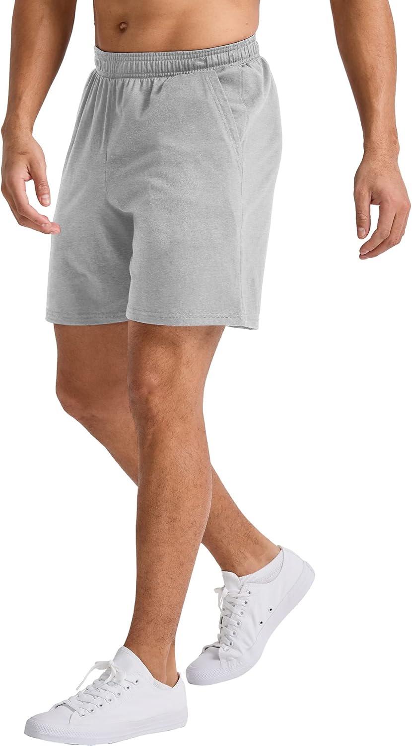 imageHanes Mens Originals Cotton Pockets Pullon Jersey Gym Shorts 7quotLight Steel