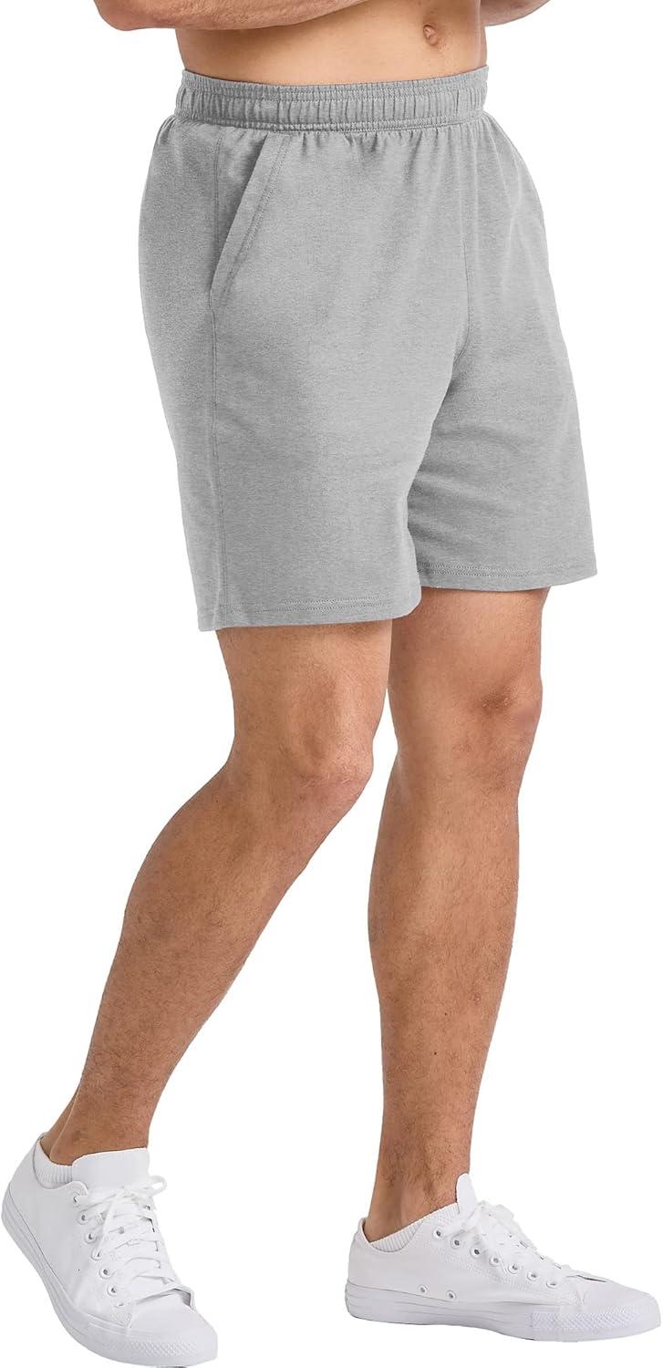 imageHanes Mens Originals Cotton Pockets Pullon Jersey Gym Shorts 7quotLight Steel
