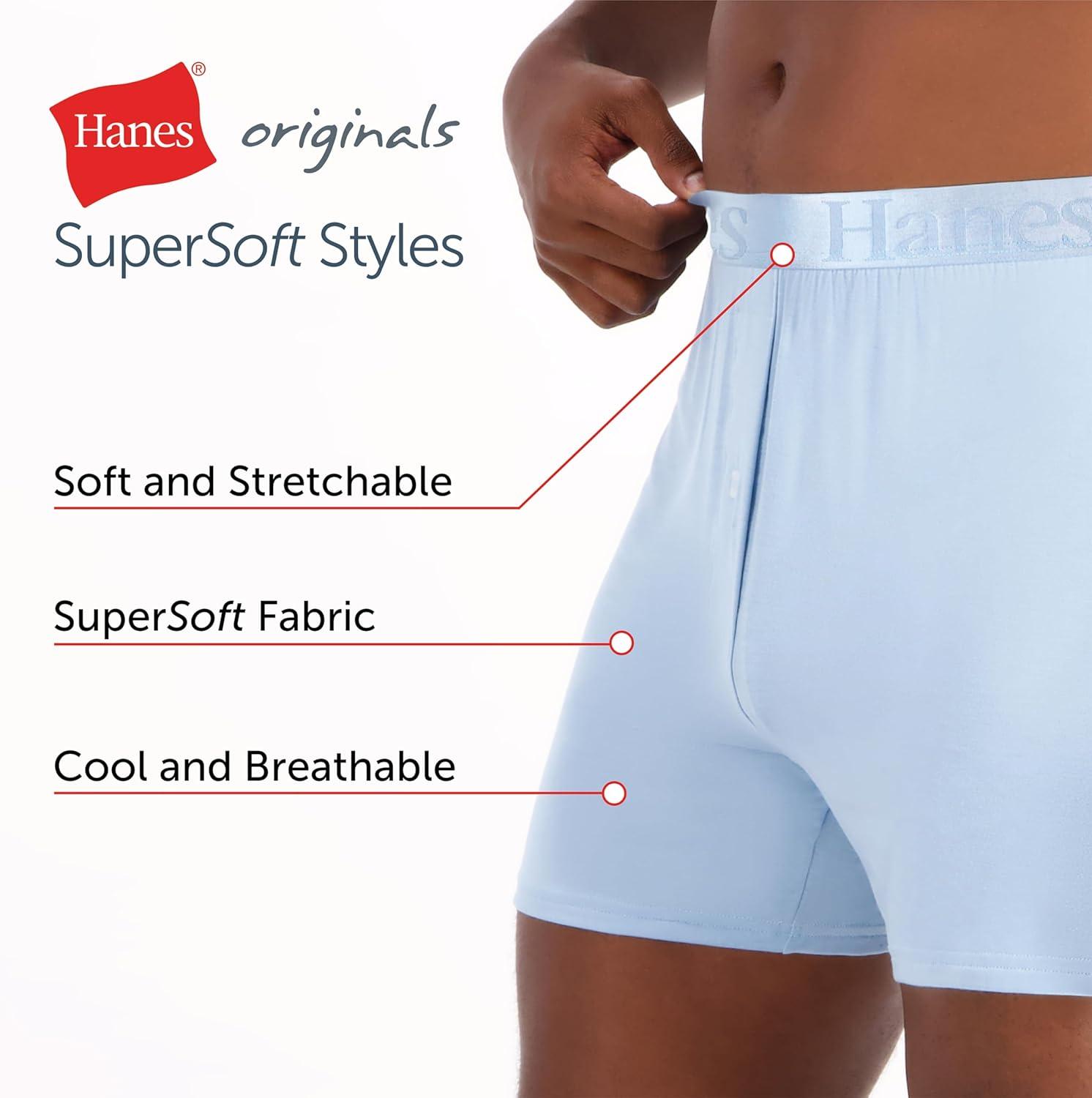 imageHanes Mens Originals Knit Boxers Supersoft Bamboo from Viscose Underwear 3PackBlack Light Blue Grey 3 Pack