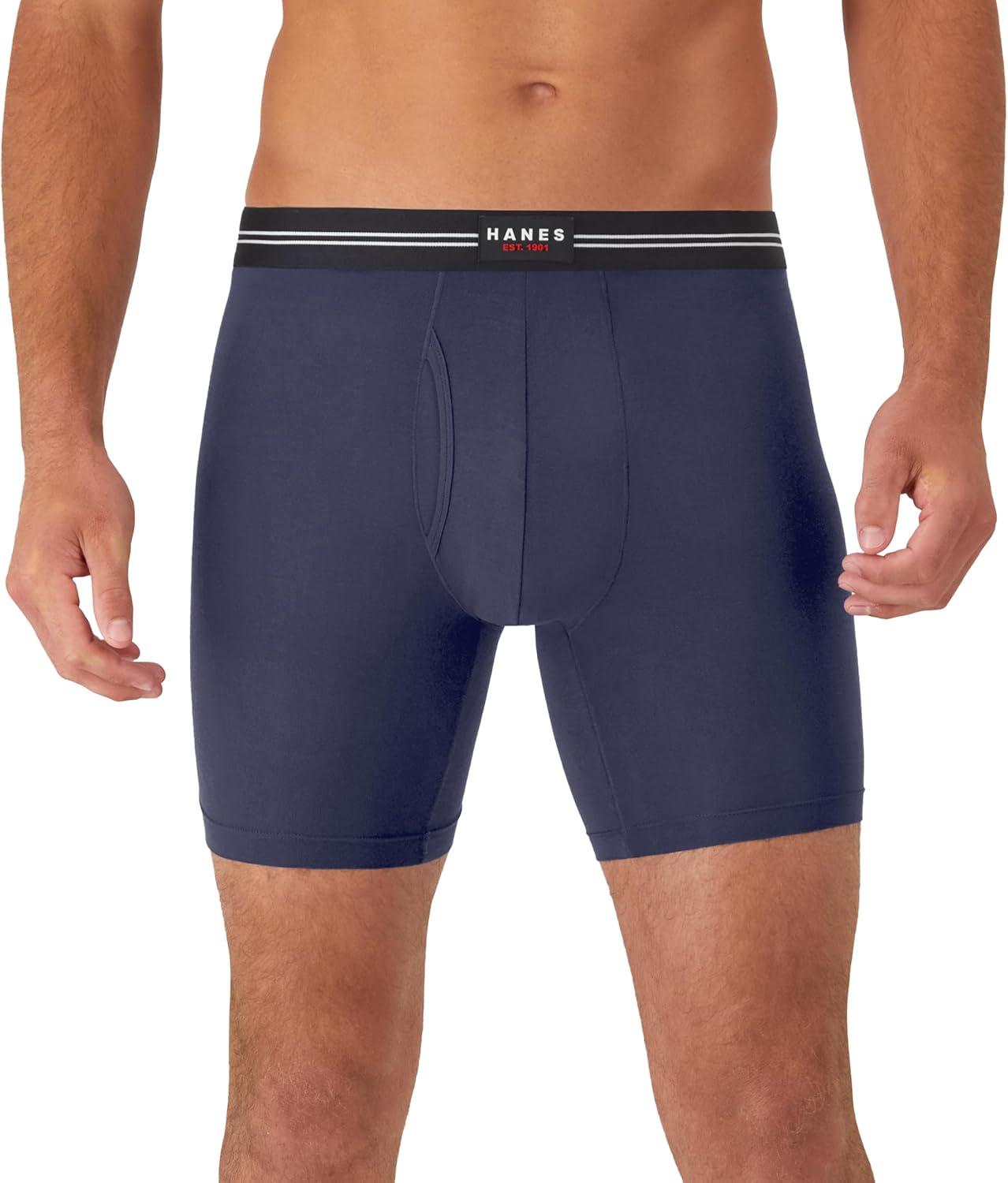 imageHanes Mens Perfect Flex Breathable Boxer Brief Underwear Lightweight Luxe Modal Blend Supportive Pouch 1PackBlue