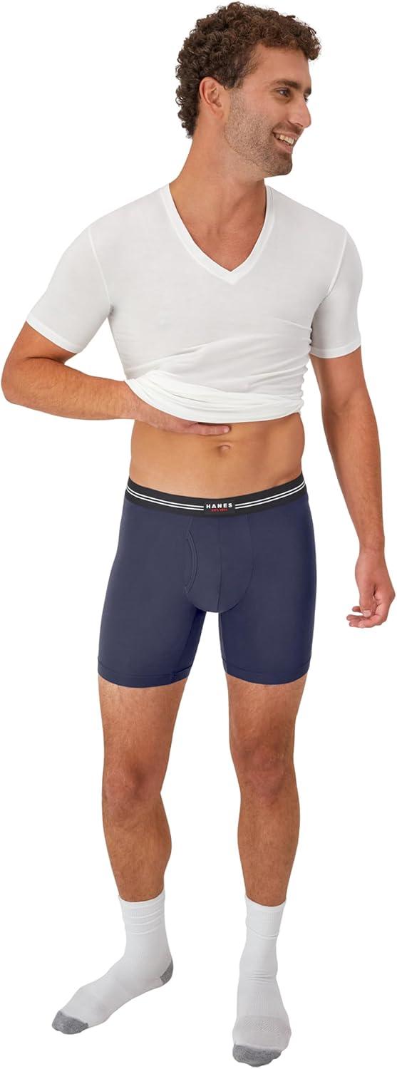 imageHanes Mens Perfect Flex Breathable Boxer Brief Underwear Lightweight Luxe Modal Blend Supportive Pouch 1PackBlue