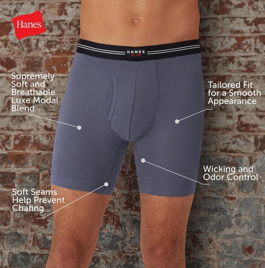 imageHanes Mens Perfect Flex Breathable Boxer Brief Underwear Lightweight Luxe Modal Blend Supportive Pouch 1PackGrey