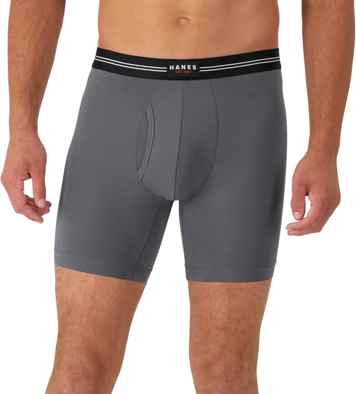 imageHanes Mens Perfect Flex Breathable Boxer Brief Underwear Lightweight Luxe Modal Blend Supportive Pouch 1PackGrey