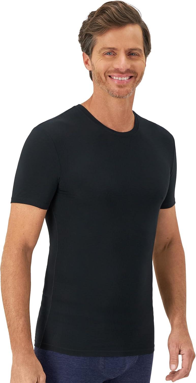 imageHanes Mens Perfect Flex Crewneck Tee 1Pack Stay Tucked Fitted Undershirt Slim Fit Tight on Arms White ampamp BlackBlack