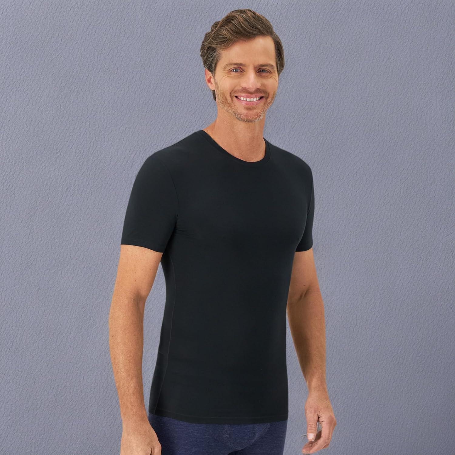 imageHanes Mens Perfect Flex Crewneck Tee 1Pack Stay Tucked Fitted Undershirt Slim Fit Tight on Arms White ampamp BlackBlack