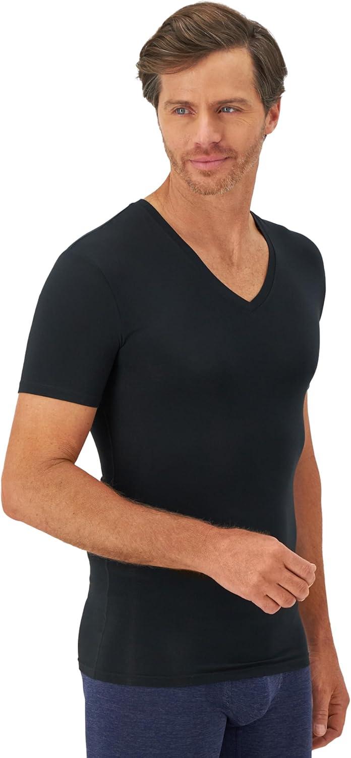 imageHanes Mens Perfect Flex VNeck Tee Stay Tucked Undershirt Slim Fit Tight on Arms TShirt White ampamp BlackBlack