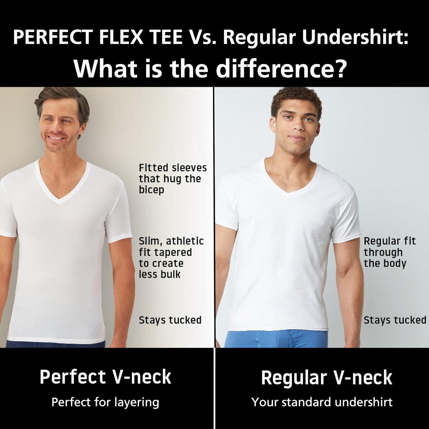 imageHanes Mens Perfect Flex VNeck Tee Stay Tucked Undershirt Slim Fit Tight on Arms TShirt White ampamp BlackWhite