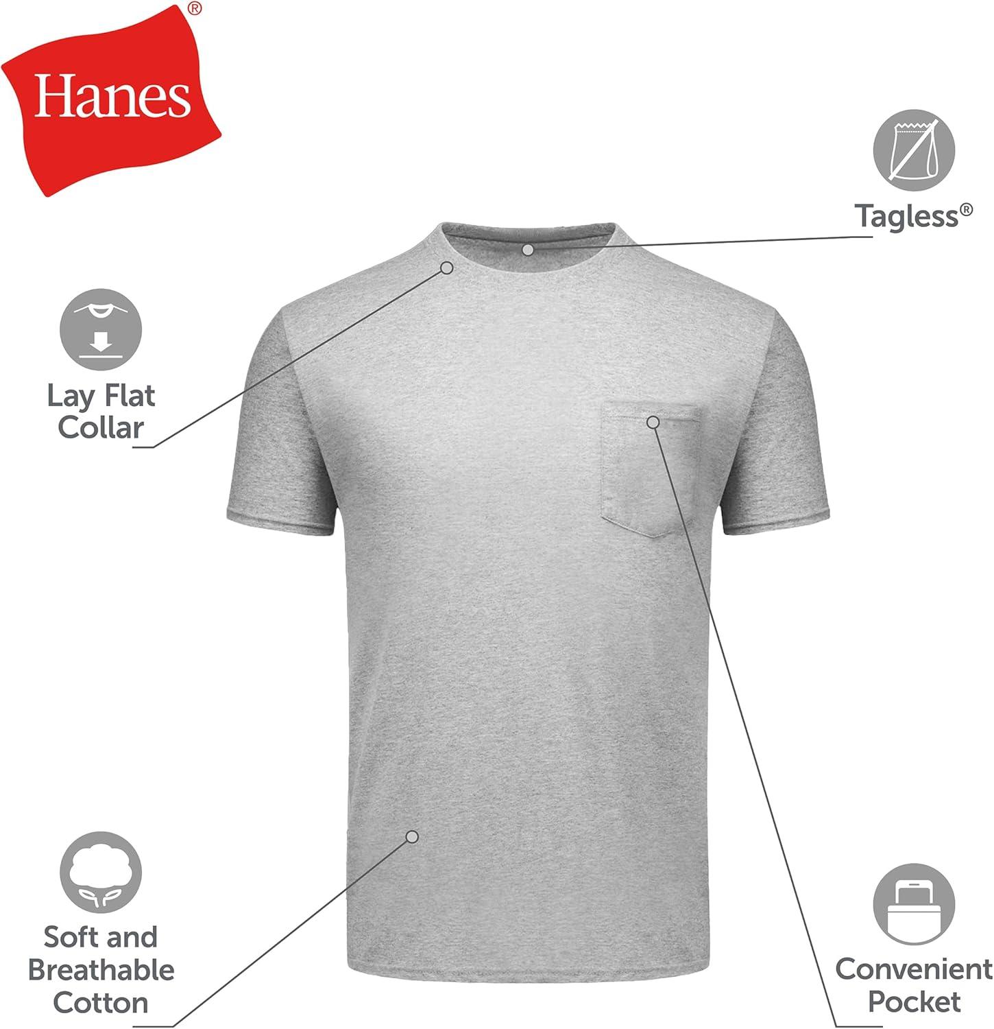 imageHanes Mens Pocket TShirt Pack 6Pack Cool ampamp Breathable Cotton Tees StayTucked Undershirts for MenBlackGrey