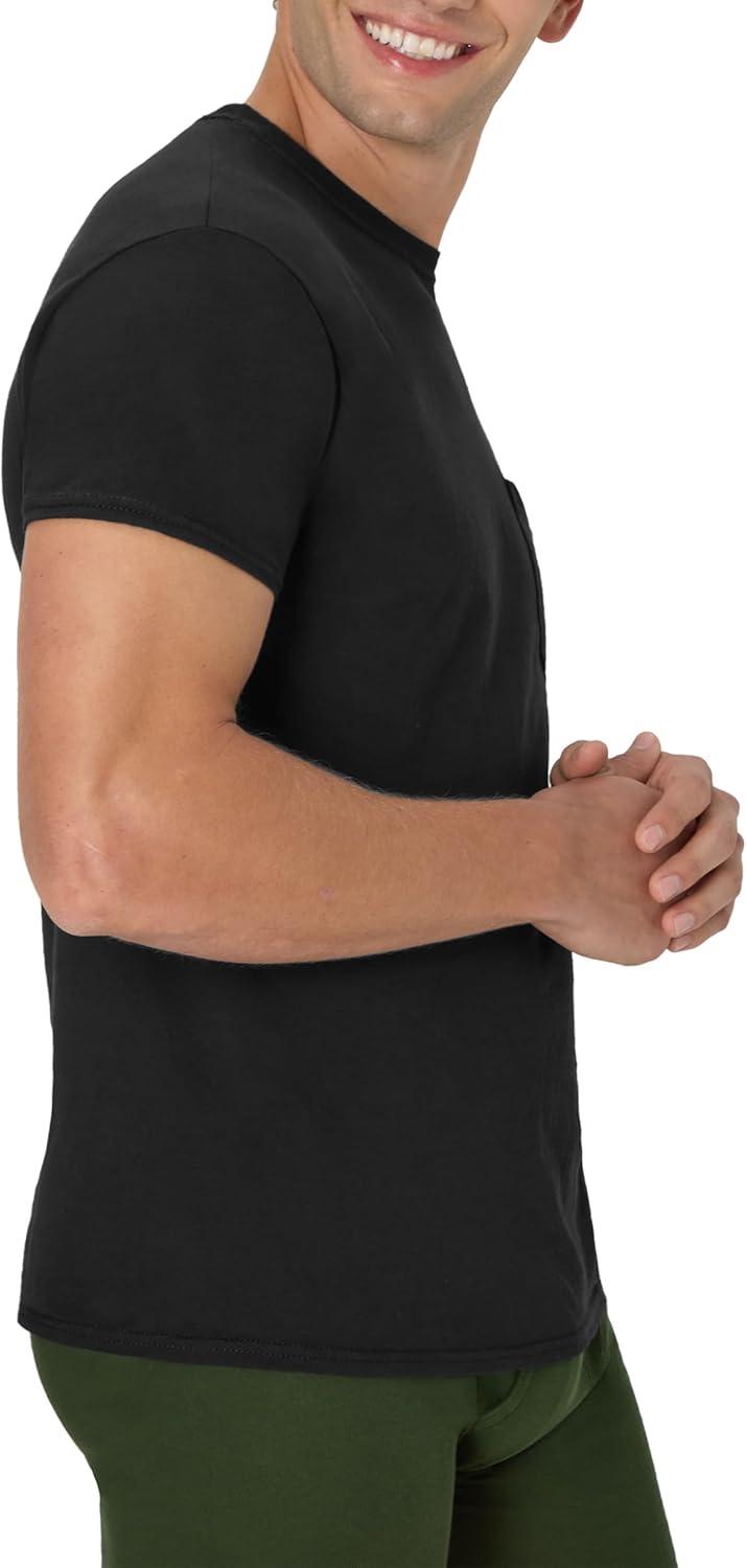 imageHanes Mens Pocket TShirt Pack 6Pack Cool ampamp Breathable Cotton Tees StayTucked Undershirts for MenBlackGrey