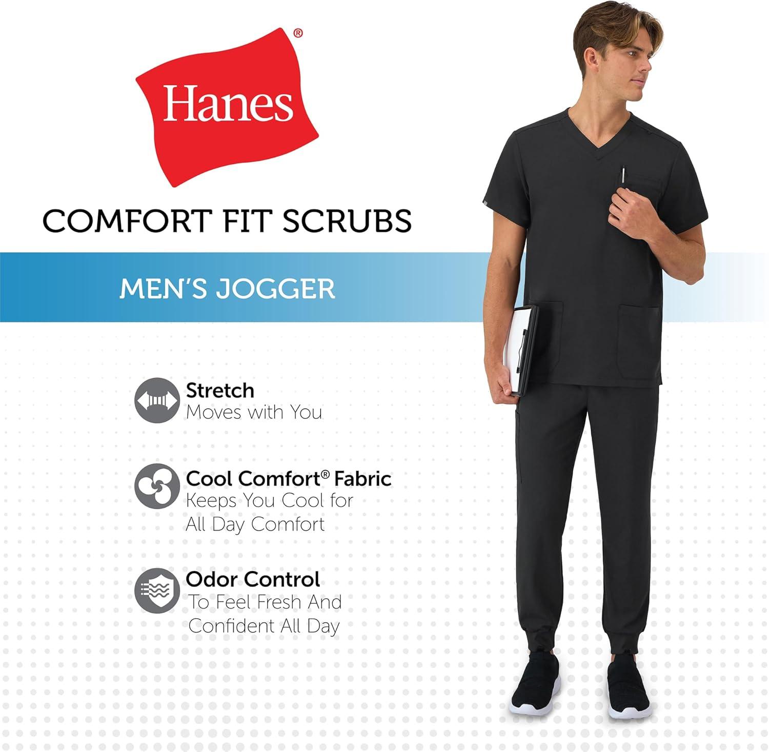 imageHanes Mens Scrubs Healthcare Joggers Scrub Joggers for Men MoistureWicking ampamp Odor Control Multiple PocketsNew Ebony