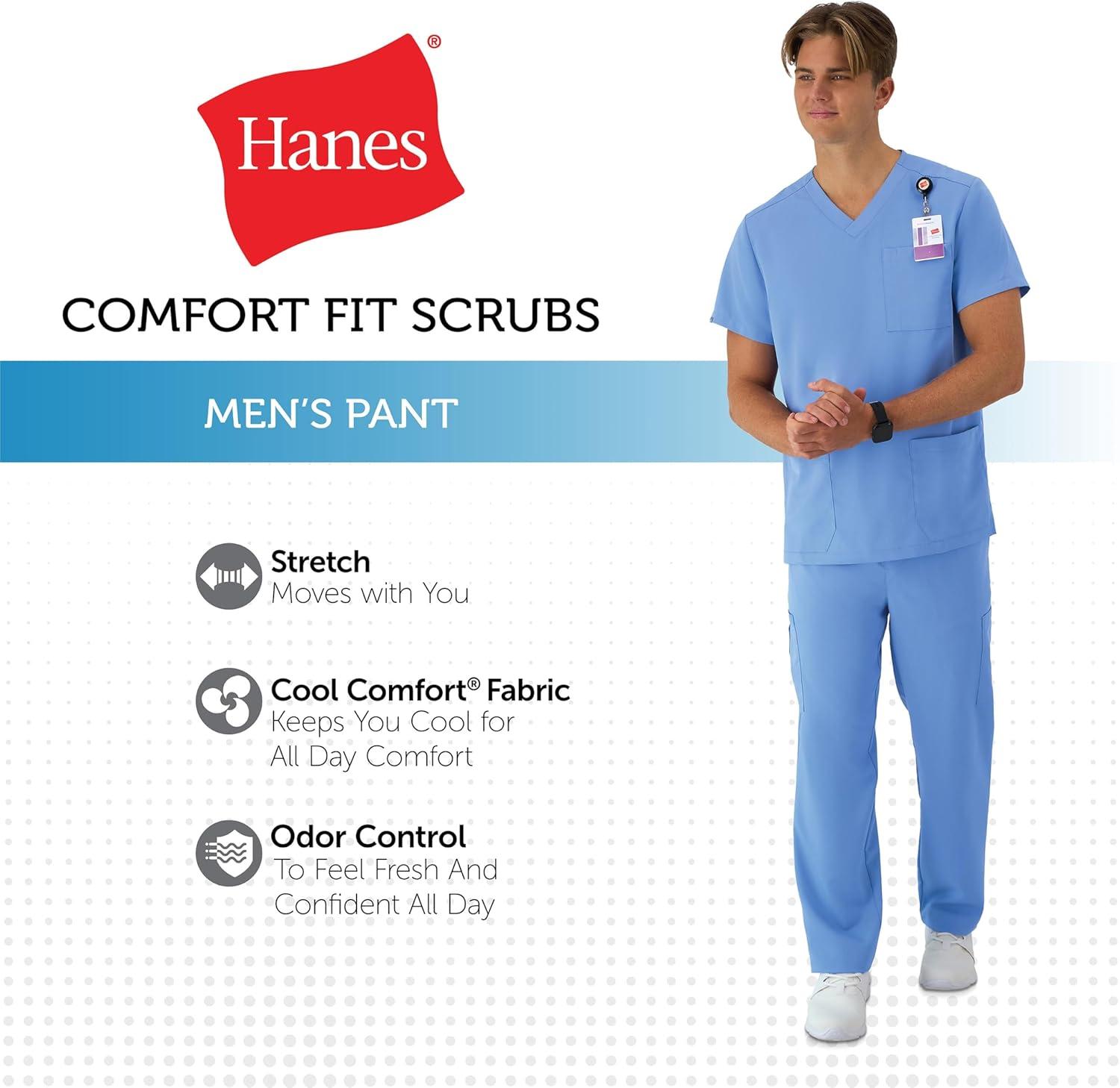 imageHanes Mens Scrubs Healthcare Pants Scrub Pants for Men MoistureWicking ampamp Odor Control 5 PocketsCeil Blue 2
