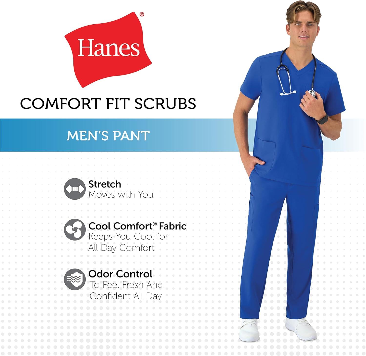 imageHanes Mens Scrubs Healthcare Pants Scrub Pants for Men MoistureWicking ampamp Odor Control 5 PocketsRoyal Blue