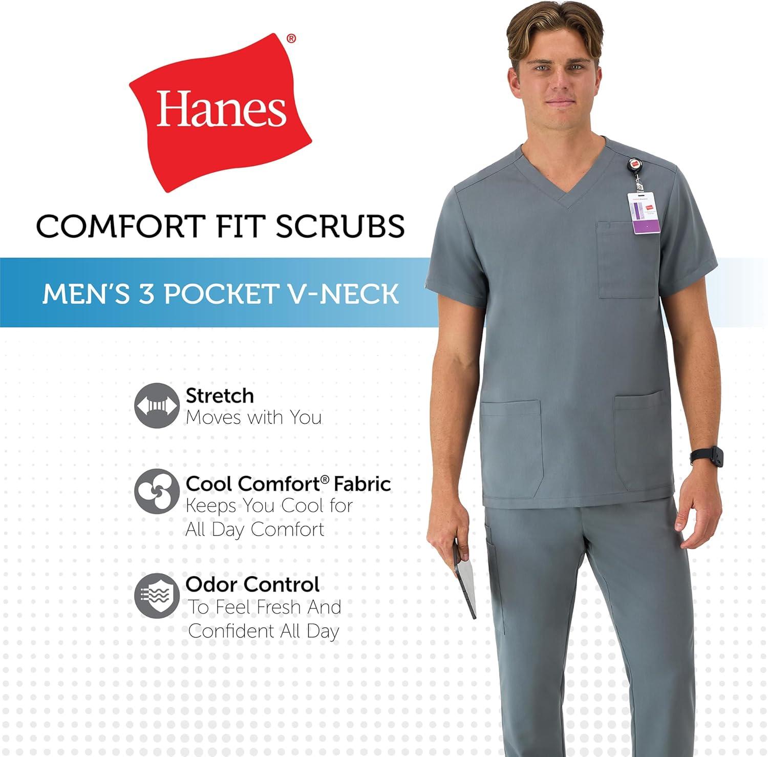 imageHanes Mens Scrubs Healthcare Top MoistureWicking Stretch Scrub Shirts for Men Odor ControlCeil Blue 2
