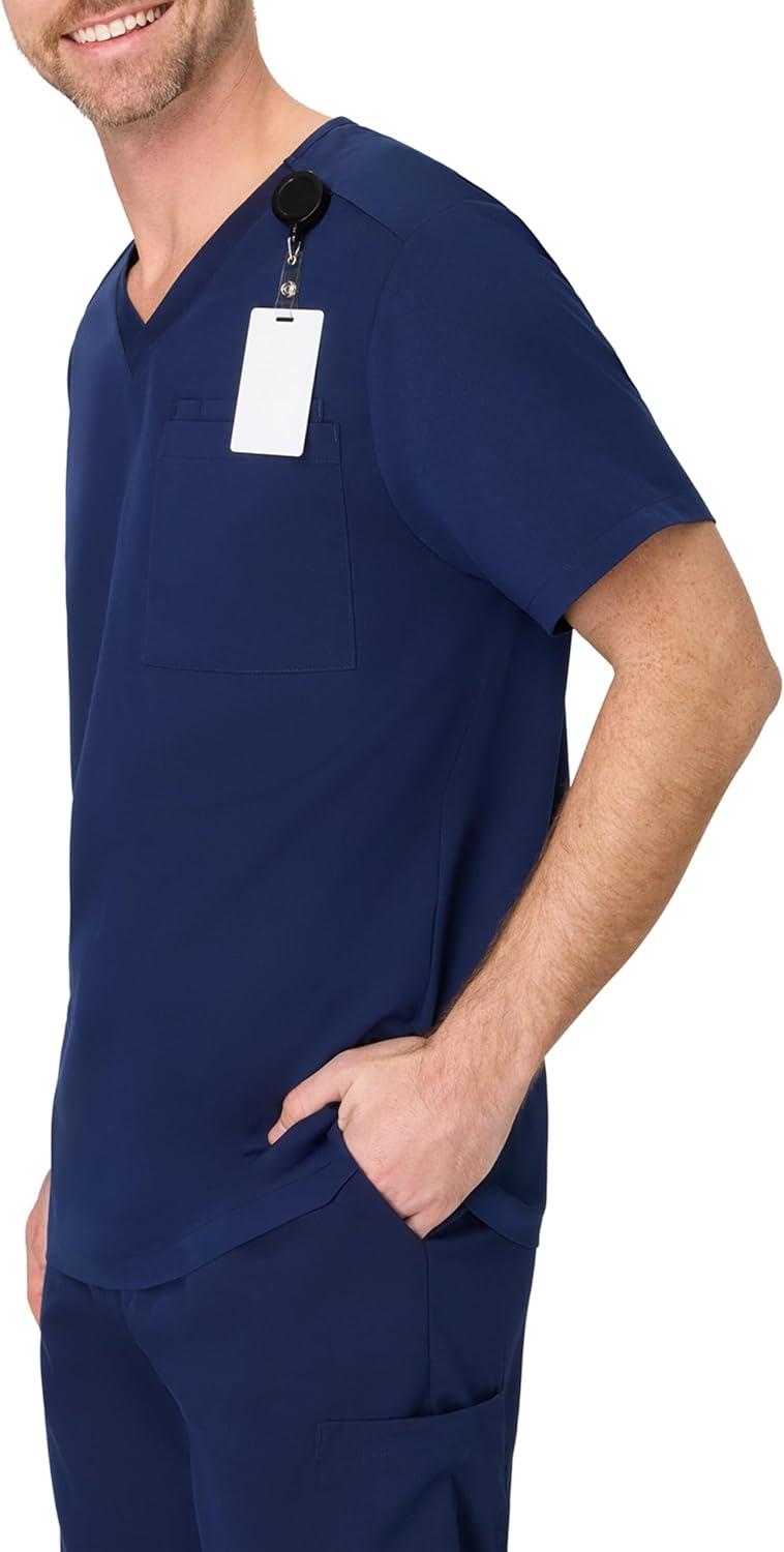 imageHanes Mens Scrubs Healthcare Top Scrub Shirt for Men MoistureWicking ampamp Odor Control One PocketAthletic Navy