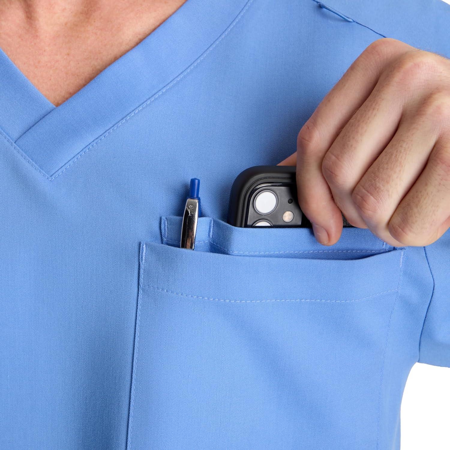 imageHanes Mens Scrubs Healthcare Top Scrub Shirt for Men MoistureWicking ampamp Odor Control One PocketCeil Blue 2