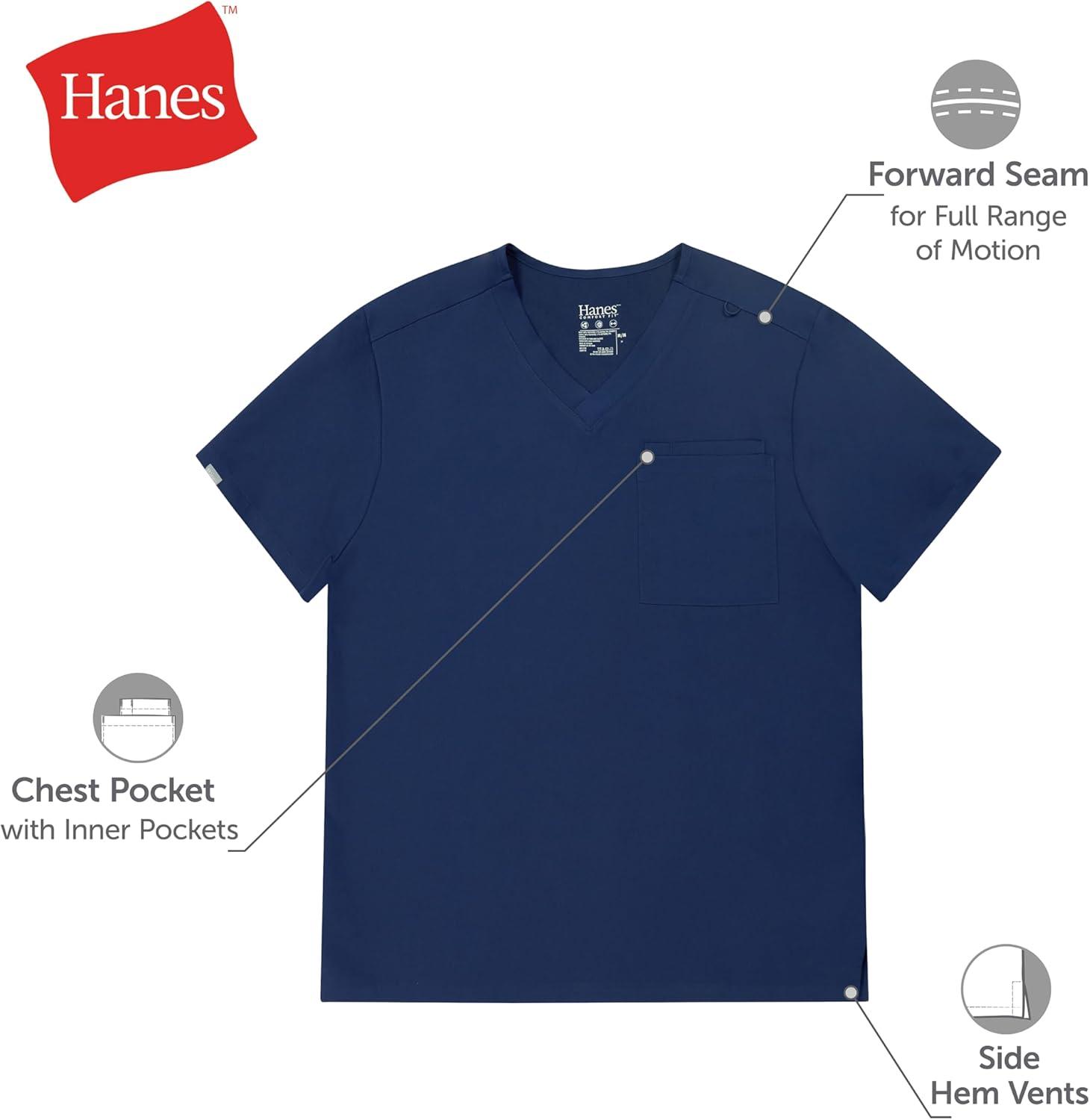 imageHanes Mens Scrubs Healthcare Top Scrub Shirt for Men MoistureWicking ampamp Odor Control One PocketCeil Blue 2