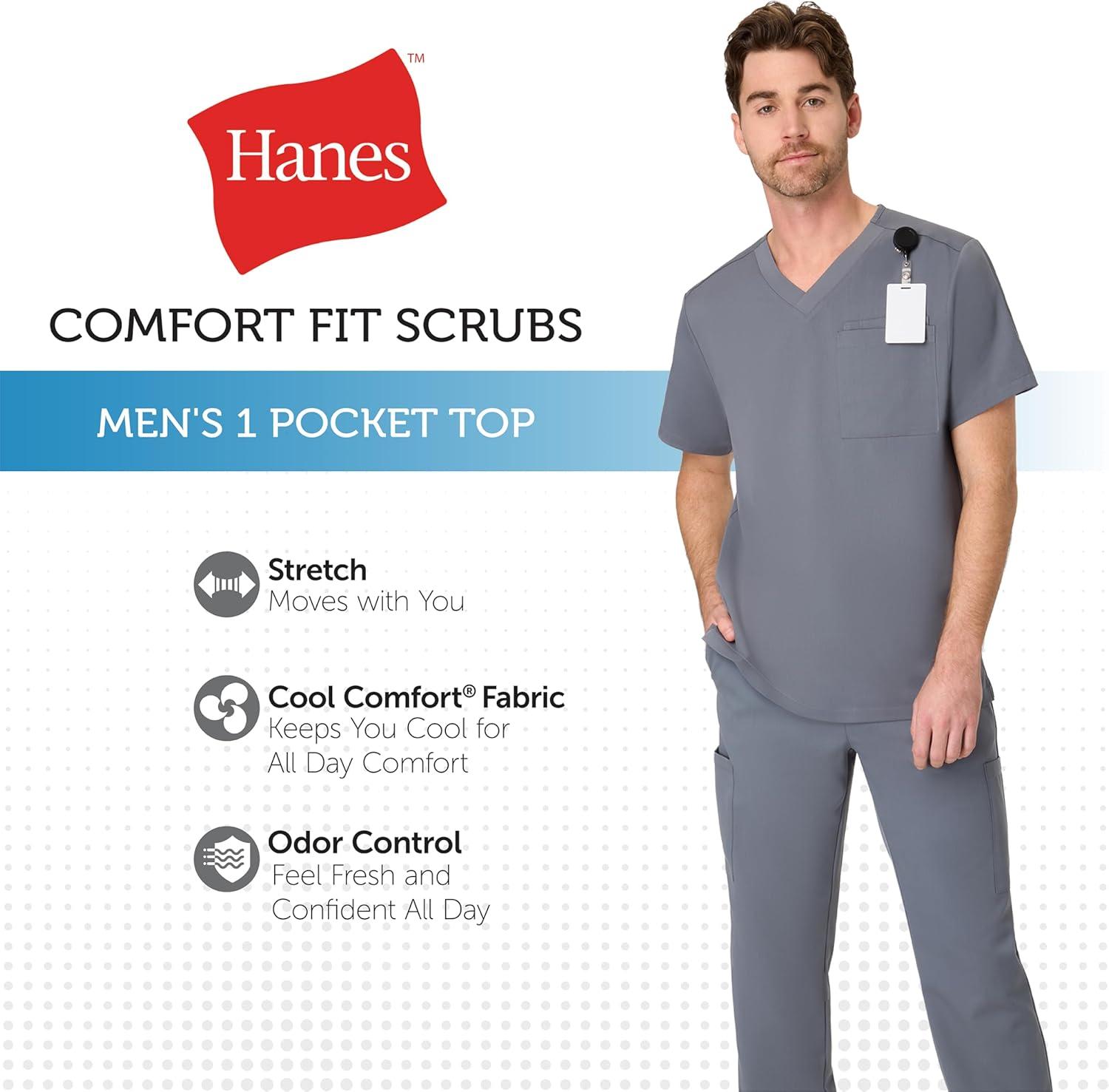 imageHanes Mens Scrubs Healthcare Top Scrub Shirt for Men MoistureWicking ampamp Odor Control One PocketRoyal Blue