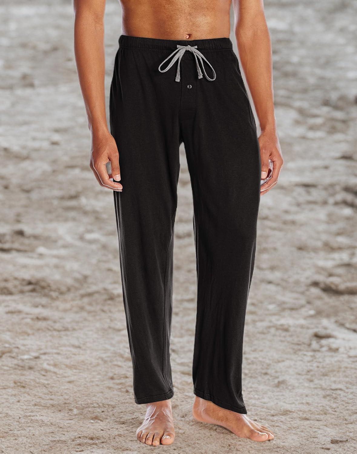 imageHanes Mens Solid Knit Sleep Pant with Pockets and DrawstringBlack