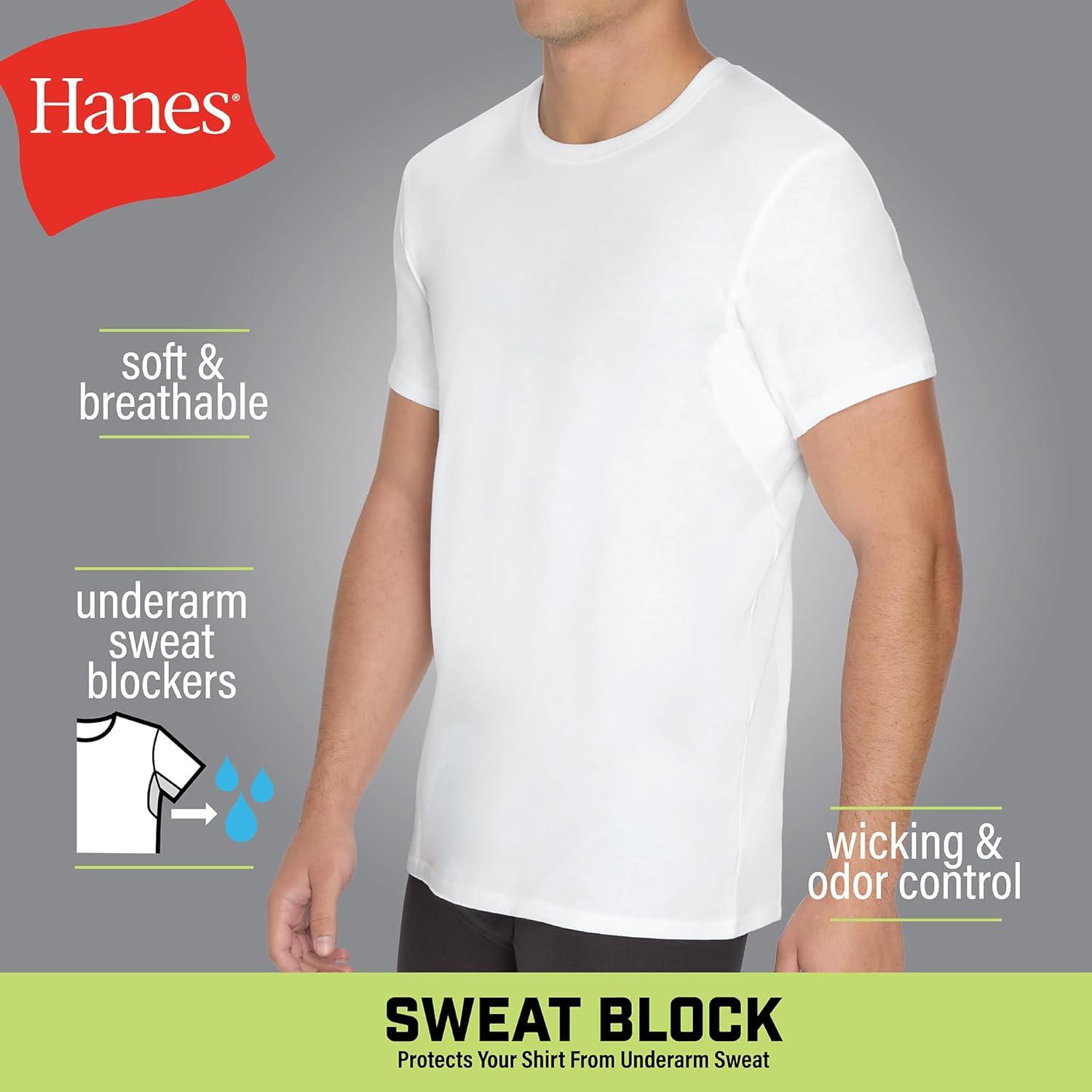 imageHanes Mens Sweat Block Undershirt Underarm Sweat Blocking Tee White Crewneck TShirt 3PackWhite