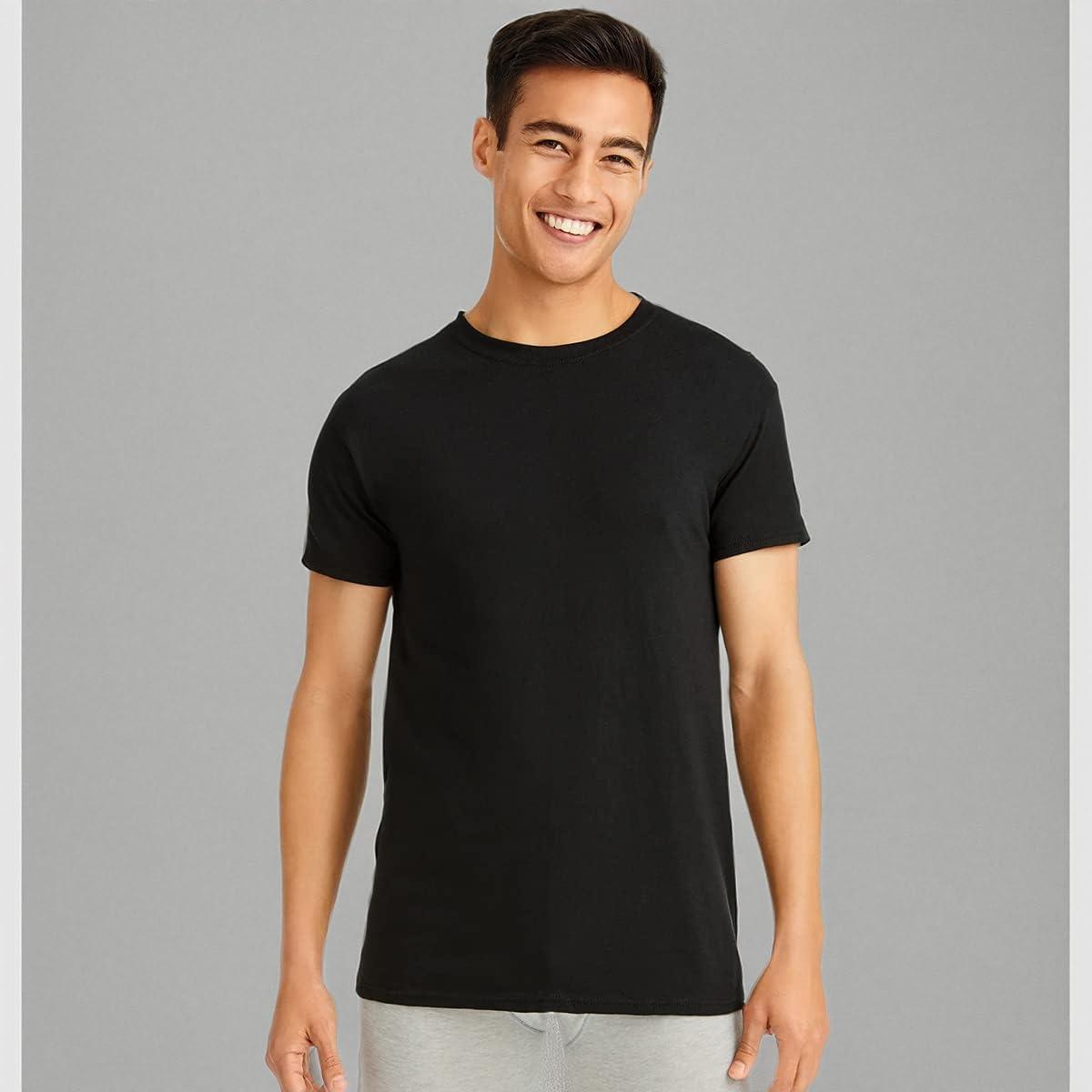 imageHanes Mens Ultimate Comfort Fit Undershirt Mens Crewneck StretchCotton TShirt 4PackBlack 4 Pack