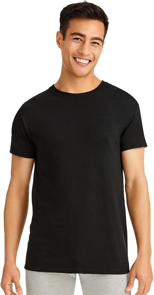 imageHanes Mens Ultimate Comfort Fit Undershirt Mens Crewneck StretchCotton TShirt 4PackBlack 4 Pack