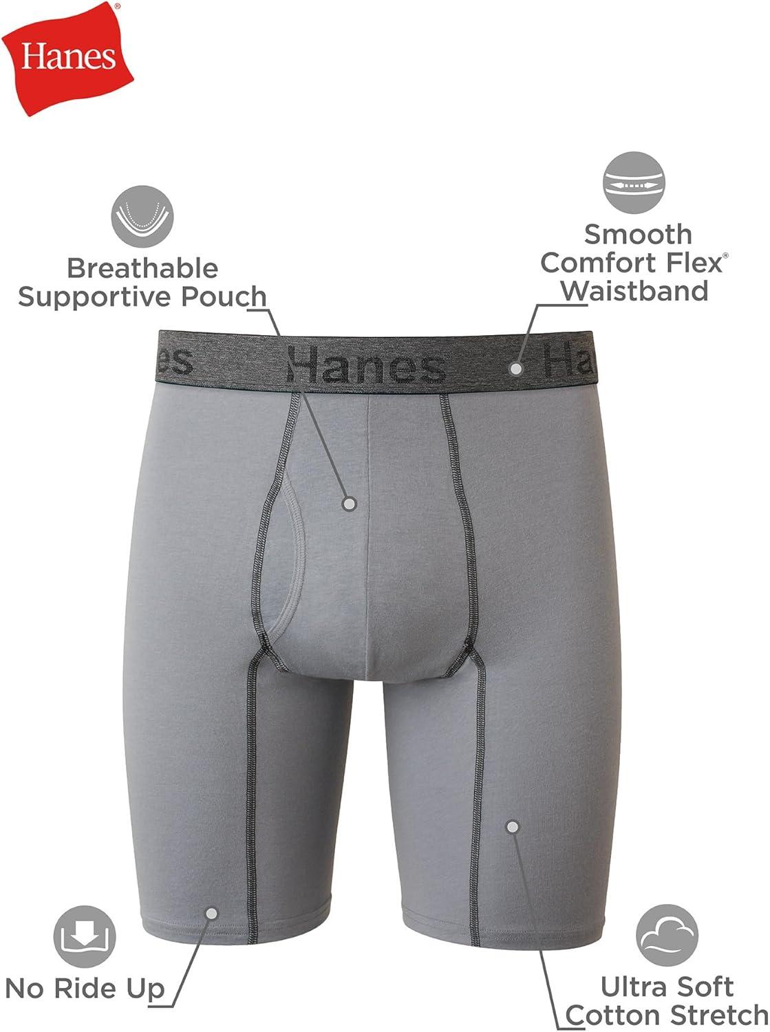 imageHanes Mens Underwear Boxer Briefs or LongLeg Boxer Briefs Pack 3 Pack NoRideUp StretchCotton Men ClothingNavyGreyBlack
