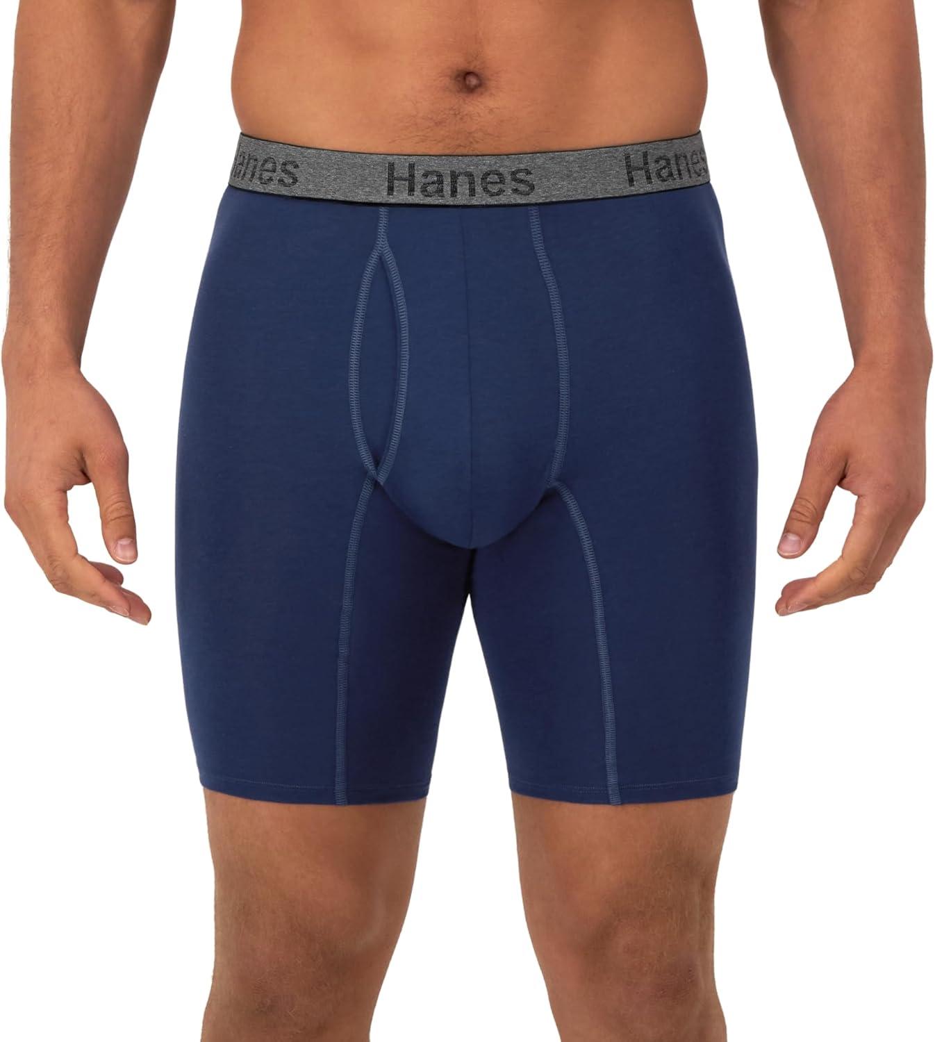 imageHanes Mens Underwear Boxer Briefs or LongLeg Boxer Briefs Pack 3 Pack NoRideUp StretchCotton Men ClothingNavyGreyBlack