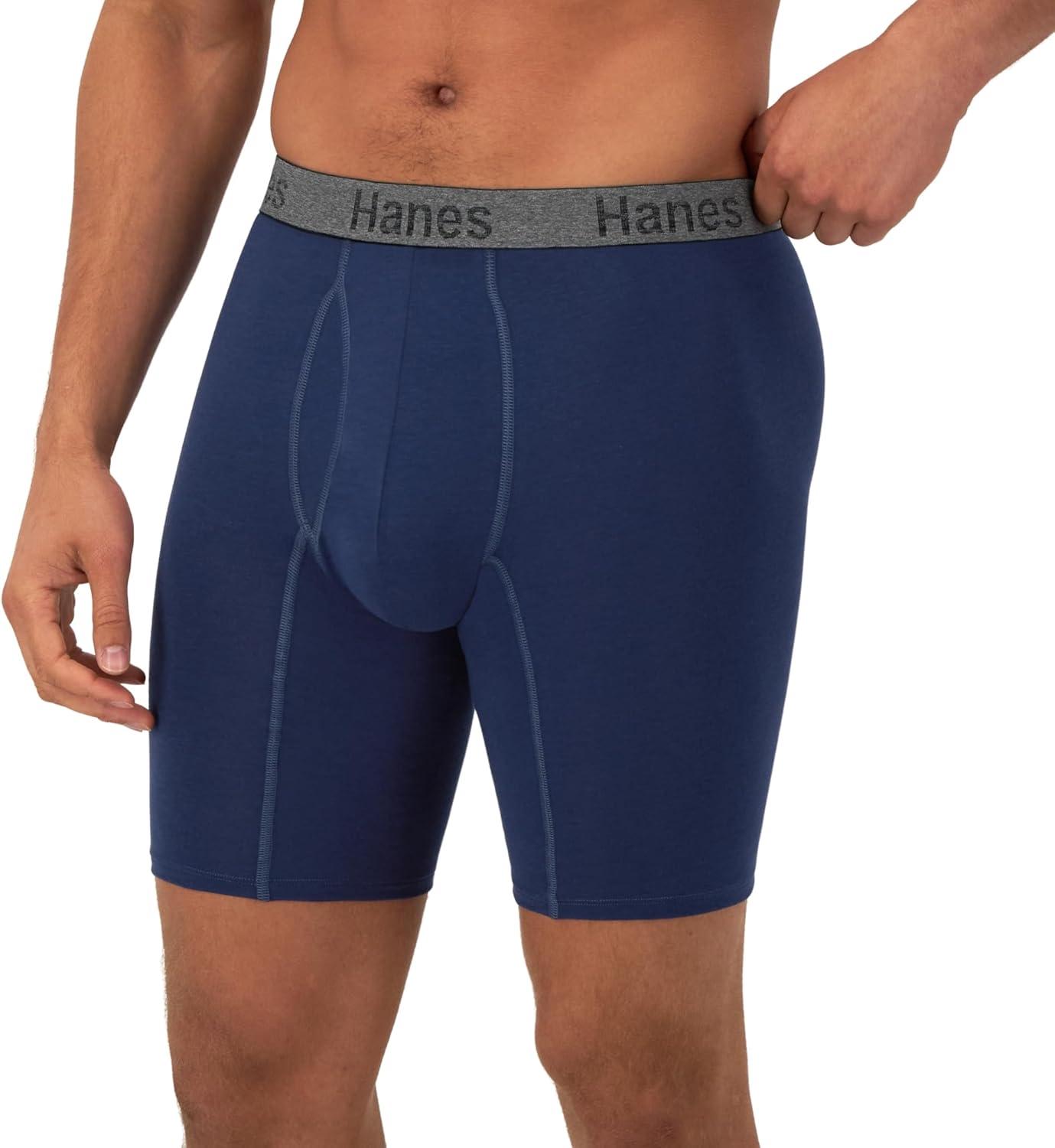 imageHanes Mens Underwear Boxer Briefs or LongLeg Boxer Briefs Pack 3 Pack NoRideUp StretchCotton Men ClothingNavyGreyBlack