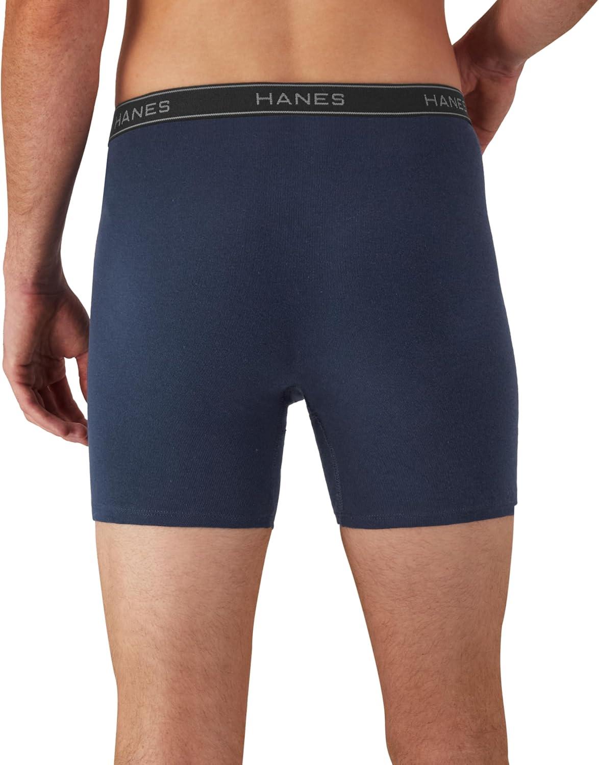 imageHanes Mens Underwear Cotton Boxer Briefs MoistureWicking Assorted Solids 12PackHeather BlueRedBlack 6 Pack