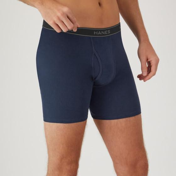 imageHanes Mens Underwear Cotton Boxer Briefs MoistureWicking Assorted Solids 12PackNavyBlack 12 Pack